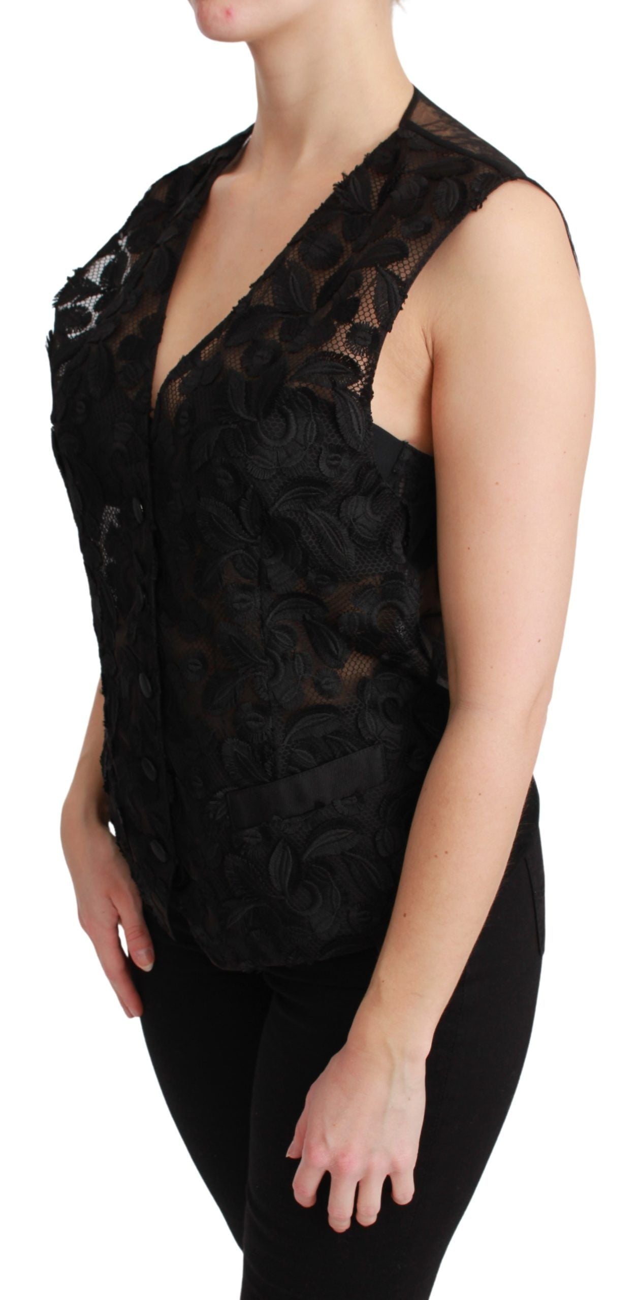 Vestă elegantă Dolce & Gabbana cu imprimeu floral negru din amestec de mătase