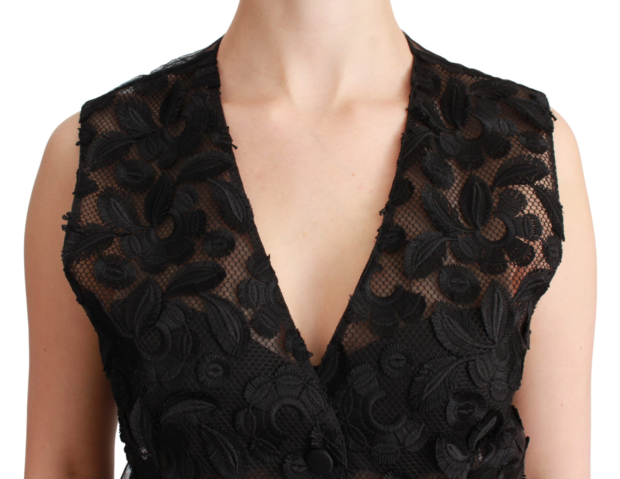 Vestă elegantă Dolce & Gabbana cu imprimeu floral negru din amestec de mătase