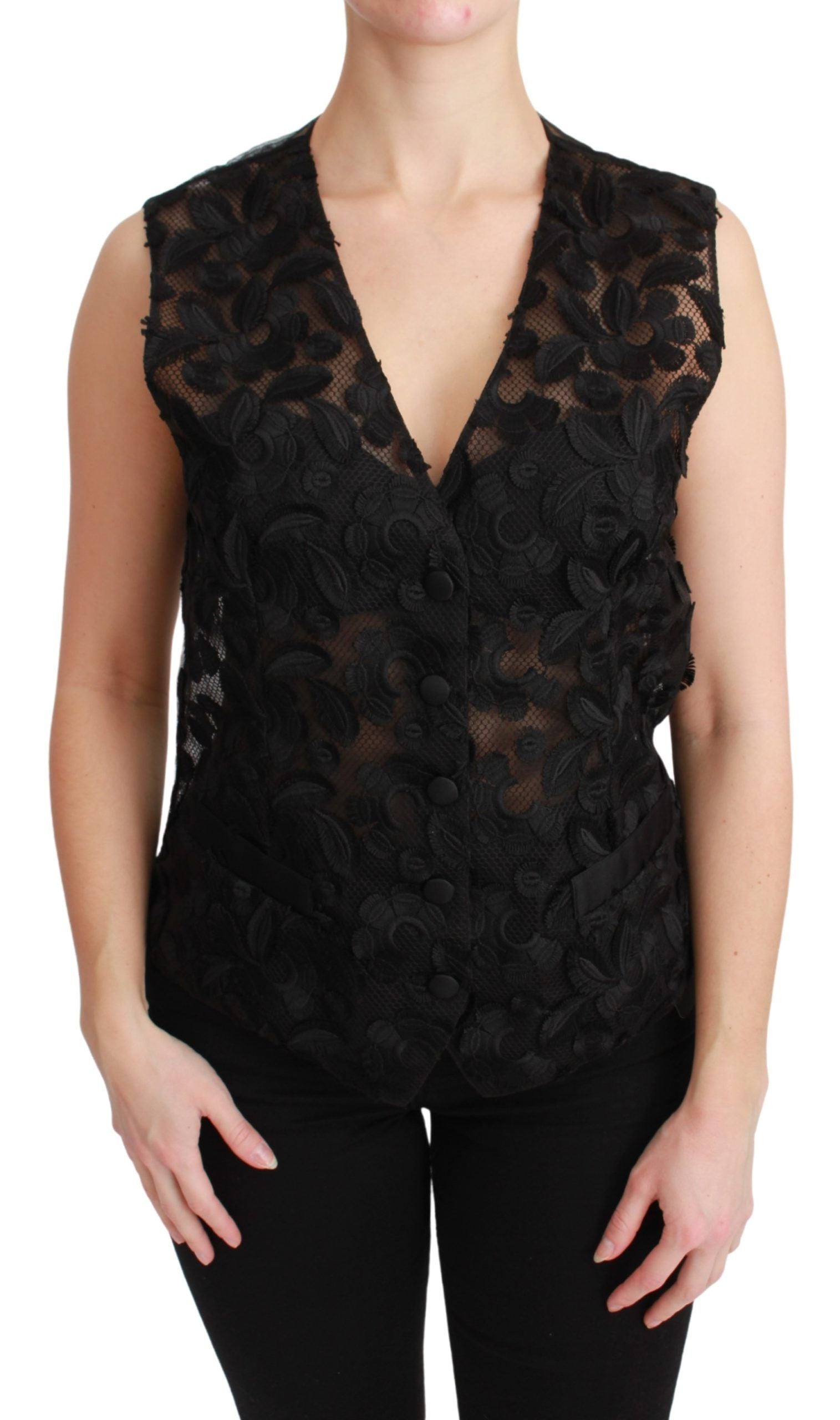 Vestă elegantă Dolce & Gabbana cu imprimeu floral negru din amestec de mătase