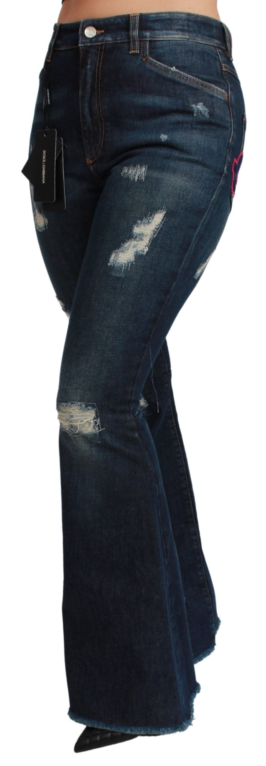 Dolce & Gabbana Chic High Waist Flare Denim Queen Stickerei