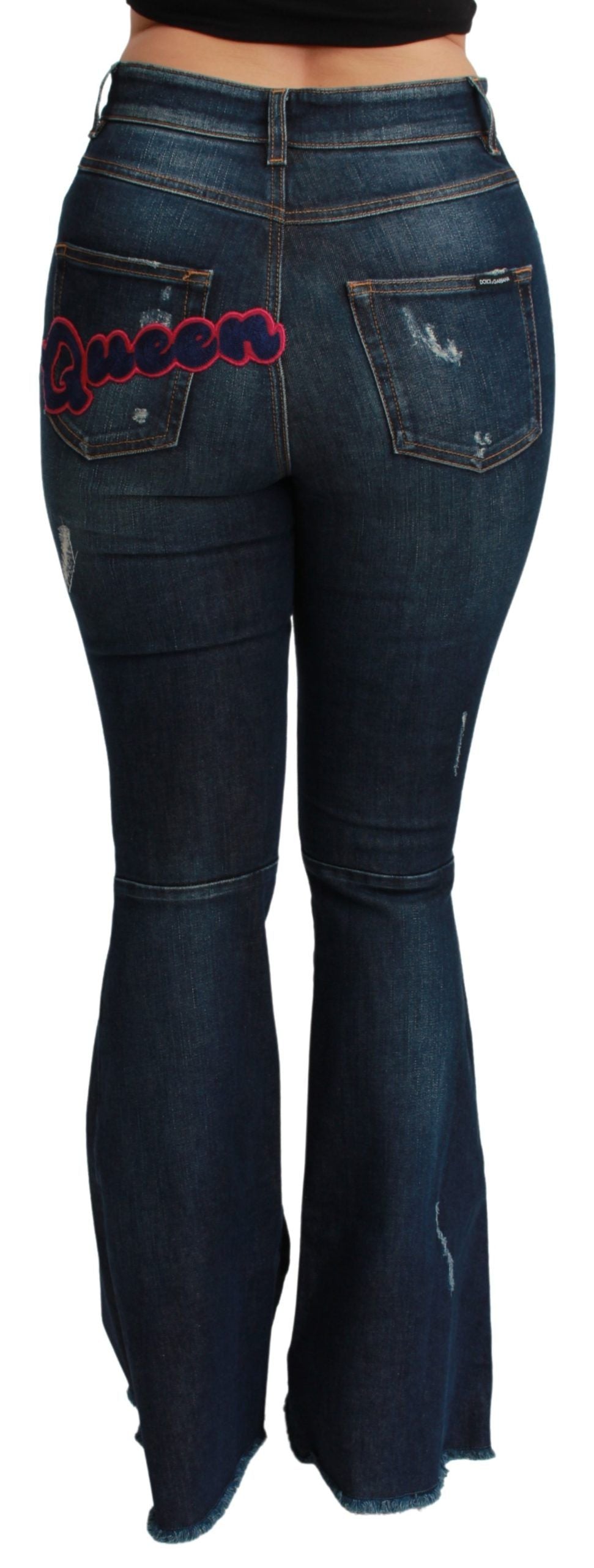 Dolce & Gabbana Chic High Waist Flare Denim Queen Stickerei