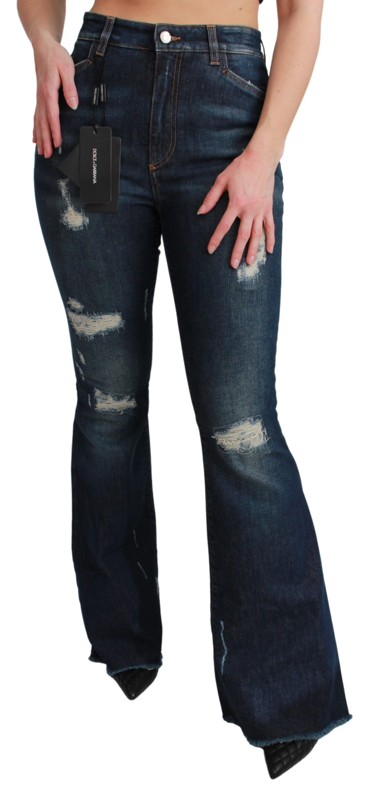 Dolce & Gabbana Chic High Waist Flare Denim Queen Stickerei