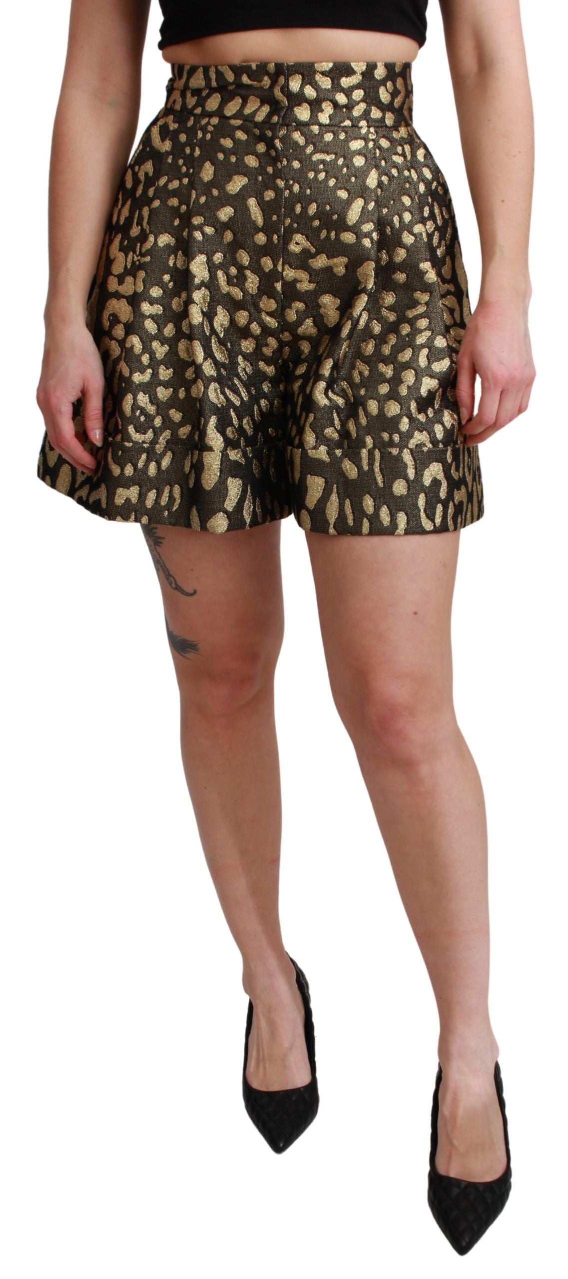 Pantaloni scurți Dolce & Gabbana Luxe cu talie înaltă, negri și aurii