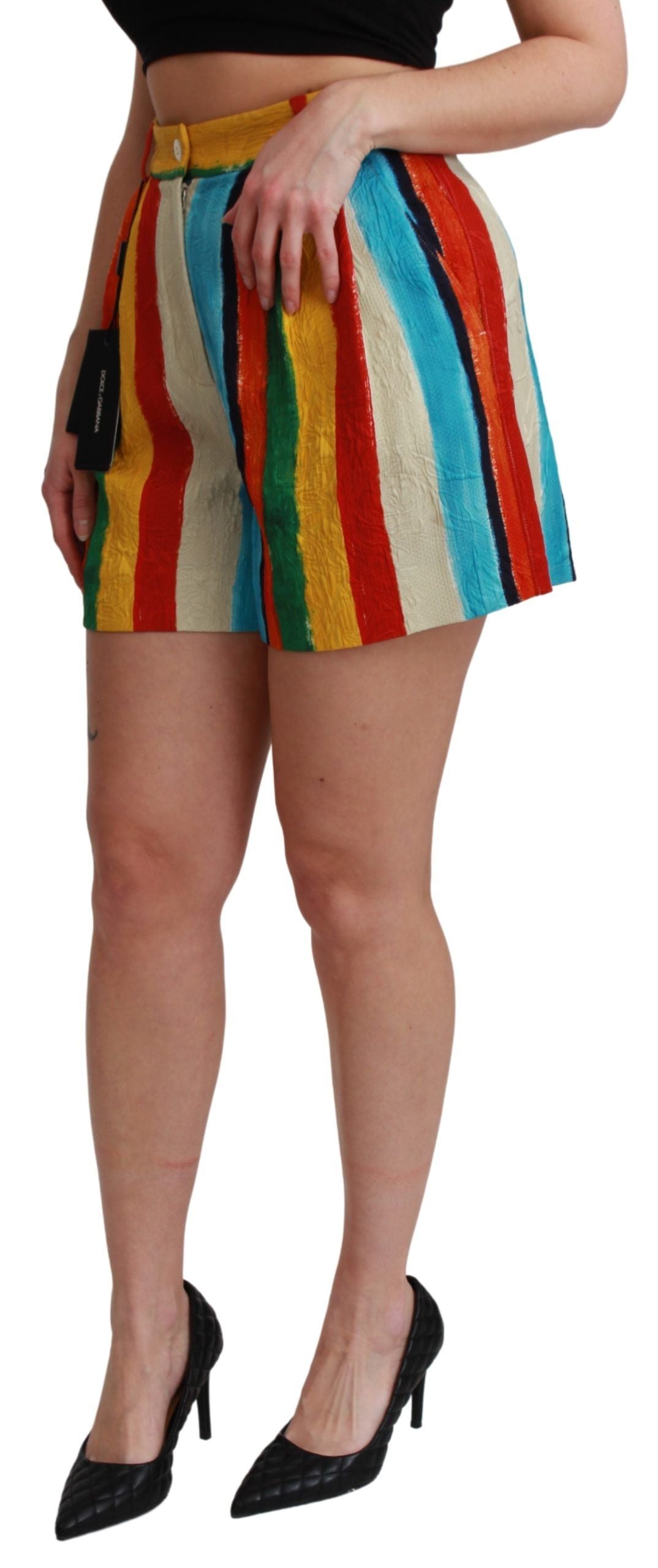 Pantaloni scurți cu talie înaltă și dungi multicolore Dolce & Gabbana