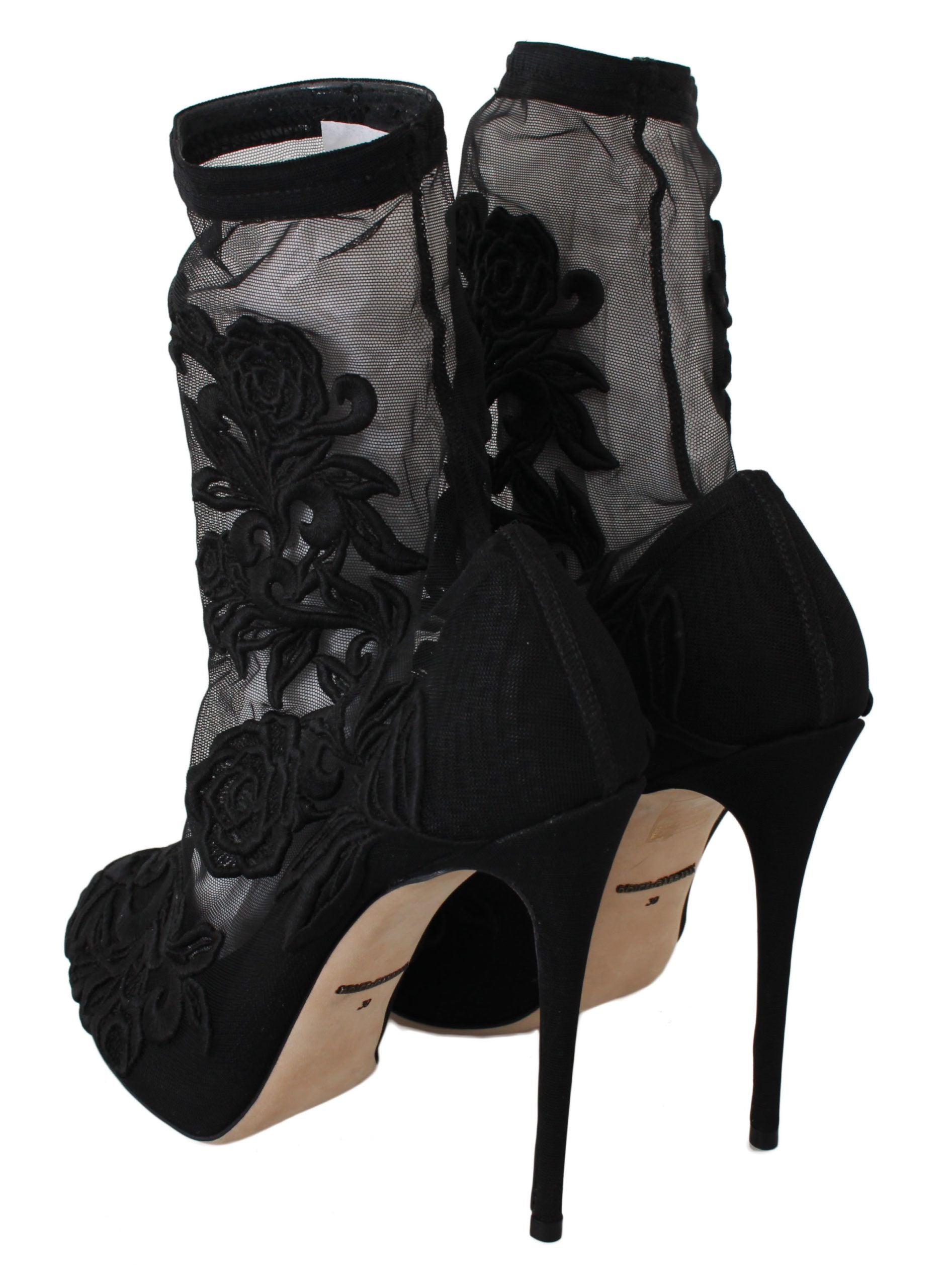 Șosete stiletto cu broderie florală Dolce & Gabbana, ghete