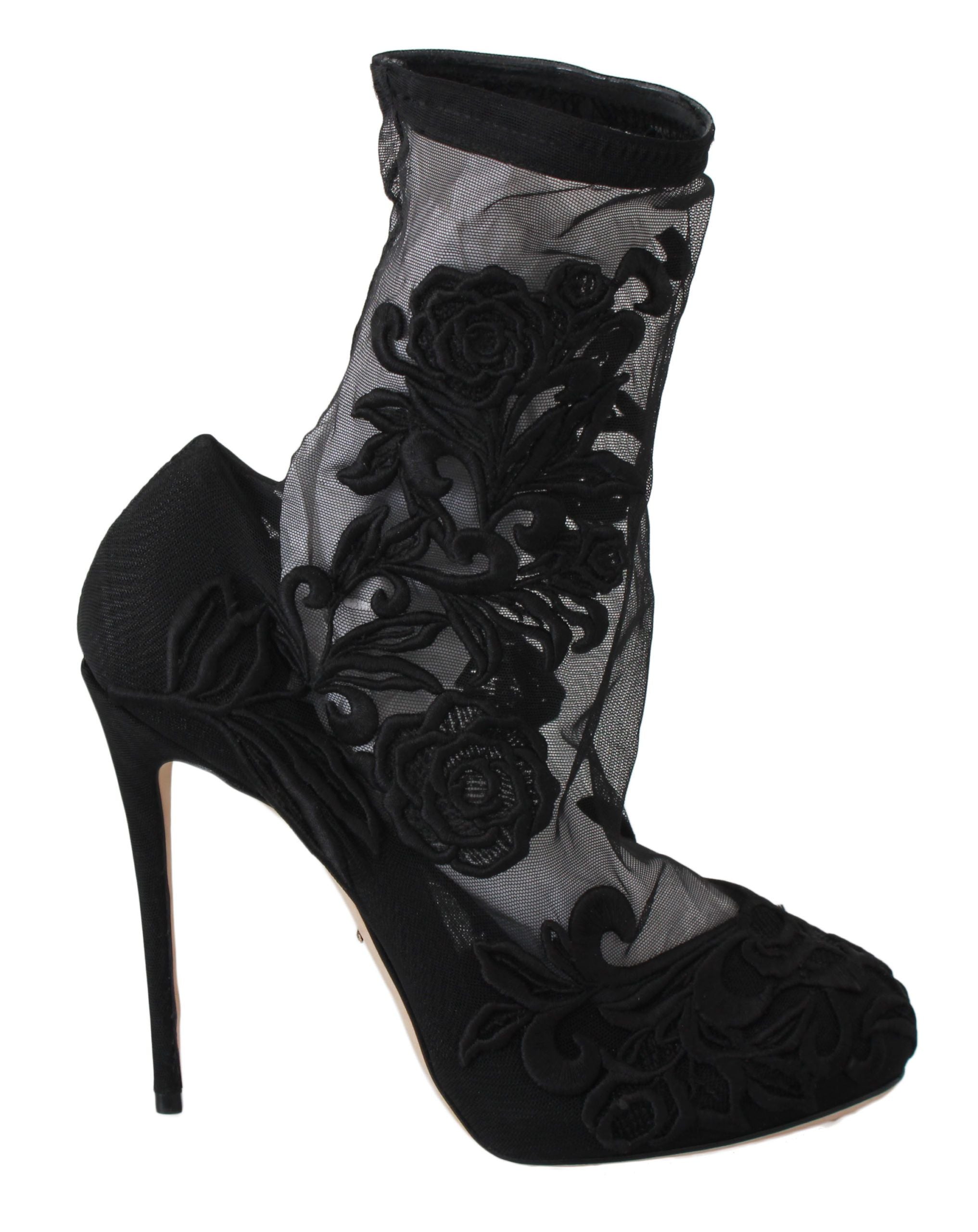 Șosete stiletto cu broderie florală Dolce & Gabbana, ghete