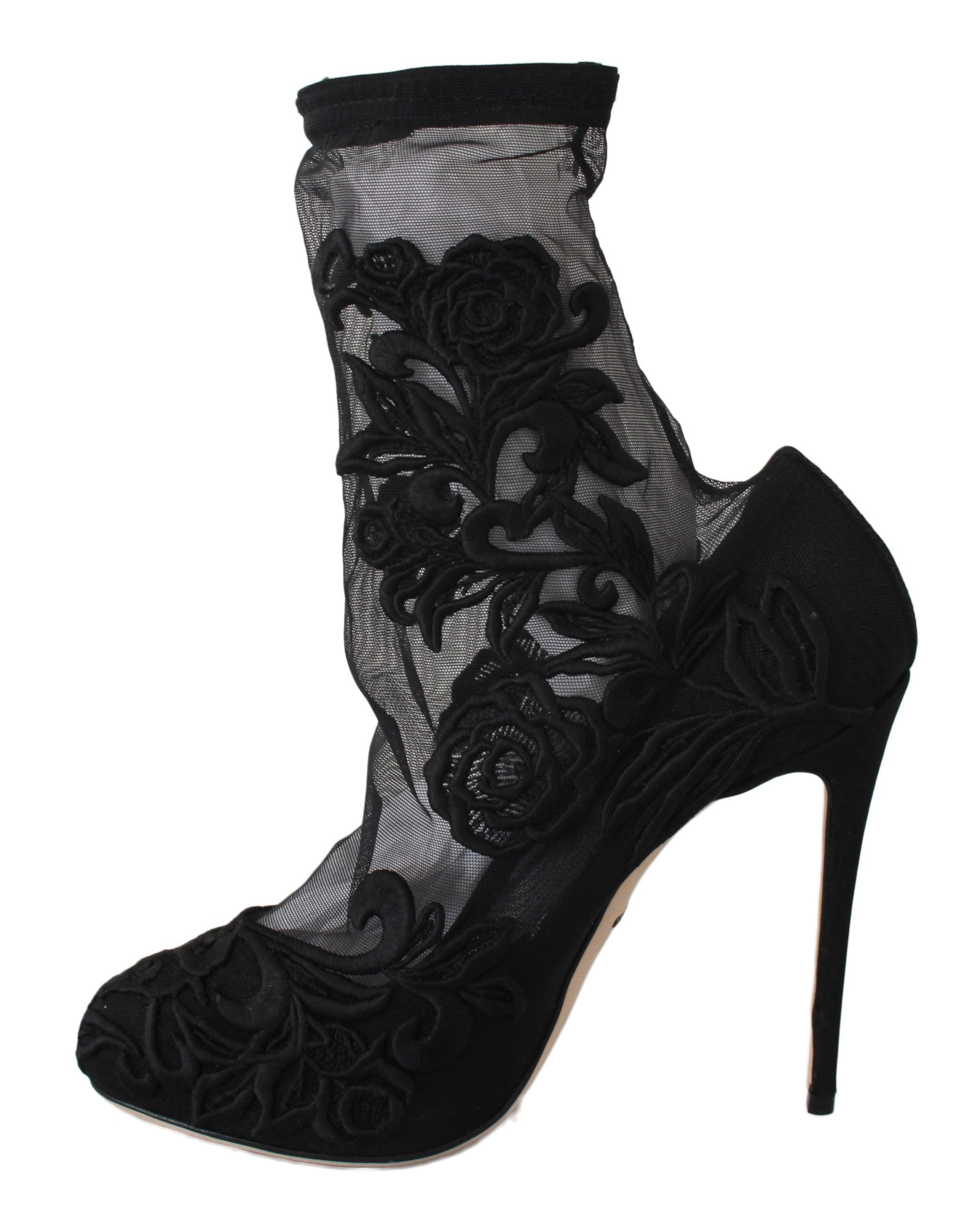 Șosete stiletto cu broderie florală Dolce & Gabbana, ghete
