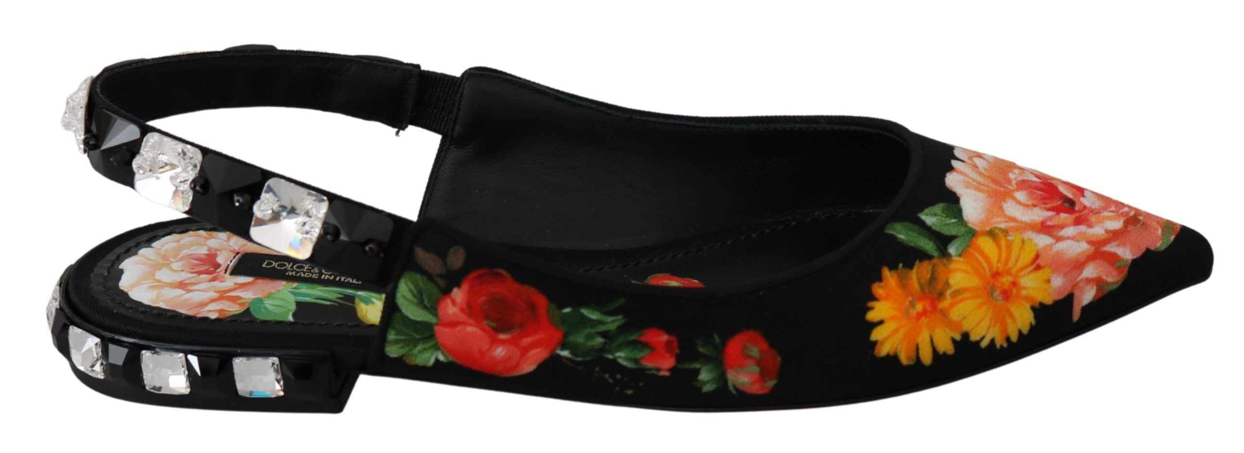Dolce & Gabbana Elegante, mit Kristallen verzierte Flats mit Blumenmuster
