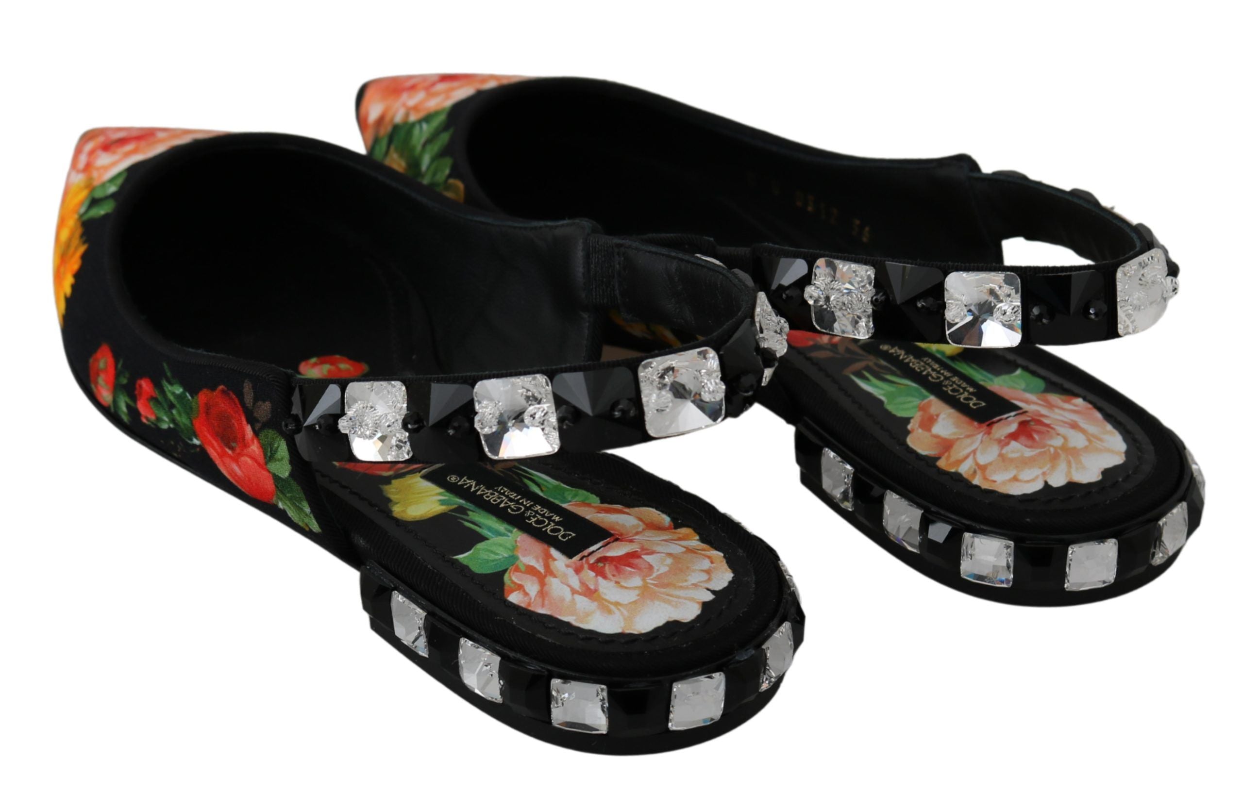 Dolce & Gabbana Elegante, mit Kristallen verzierte Flats mit Blumenmuster