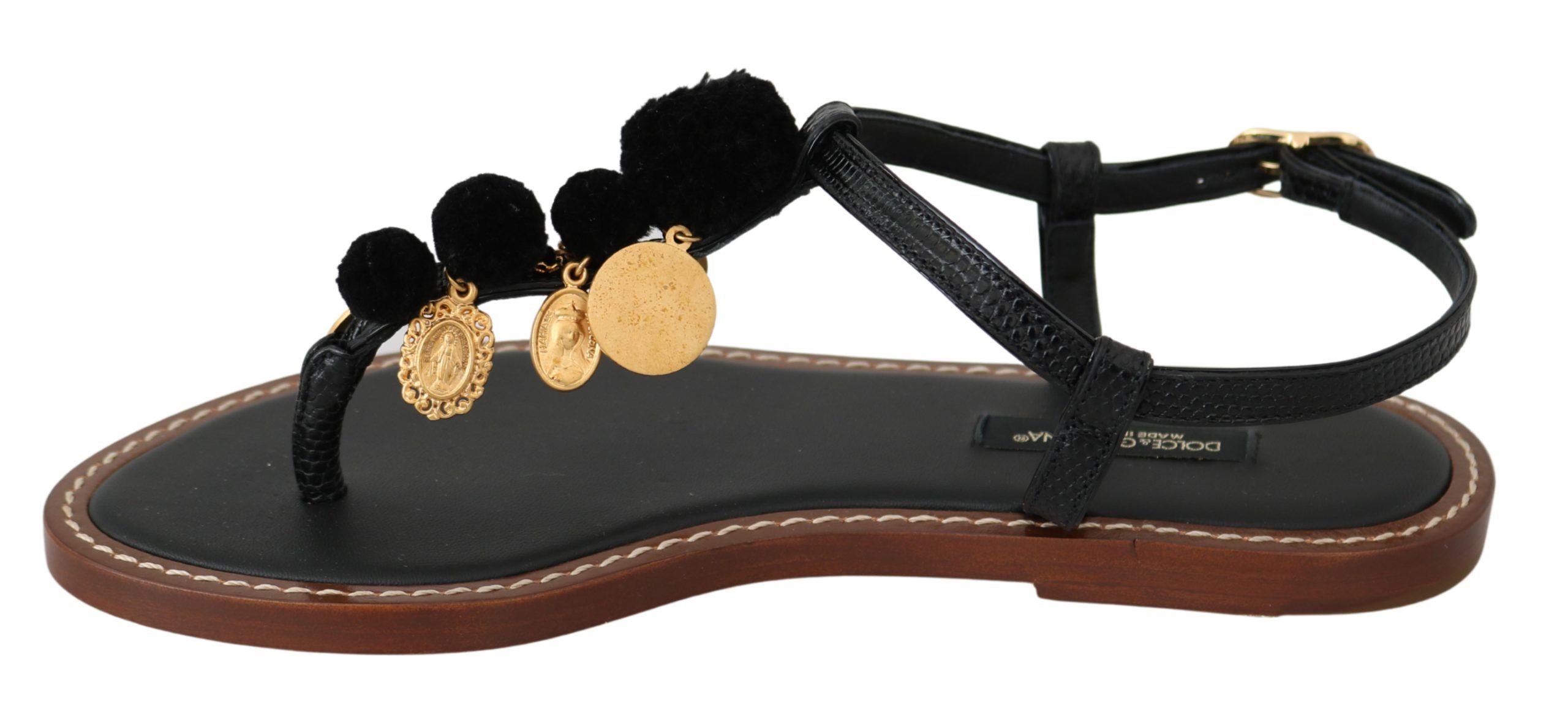 Dolce & Gabbana – Flip-Flops mit Knöchelriemen und Pom-Pom-Muster