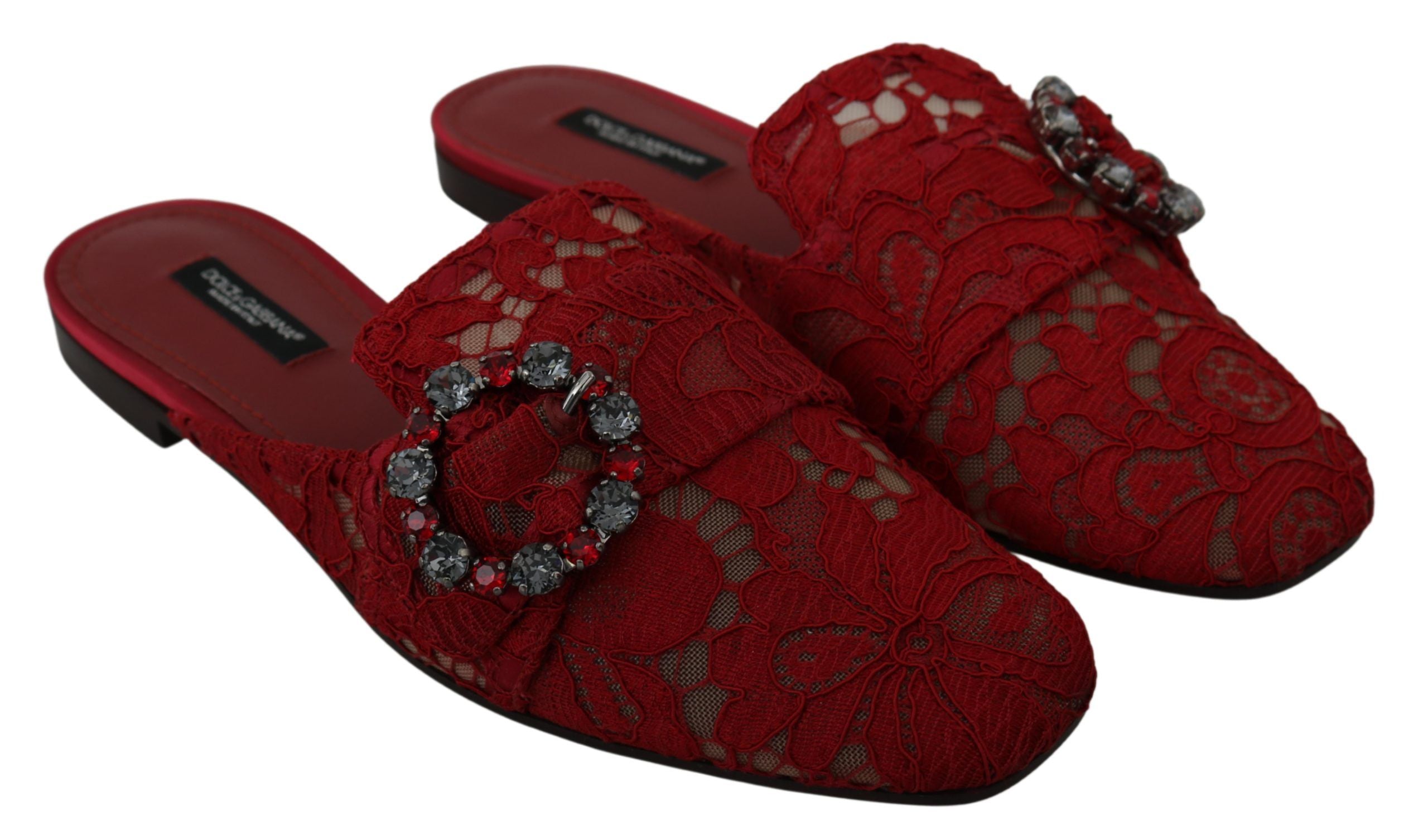 Dolce & Gabbana – Strahlend rote Slide-Flats mit Kristallverzierungen