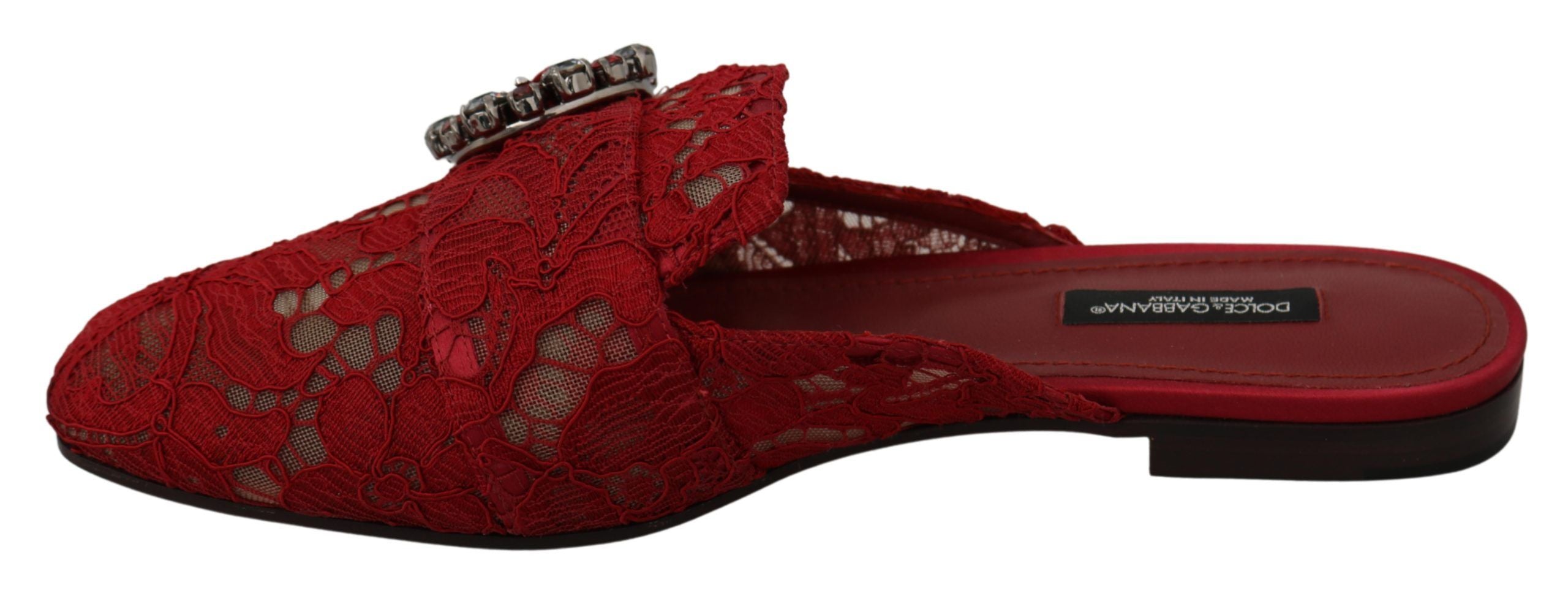 Dolce & Gabbana – Strahlend rote Slide-Flats mit Kristallverzierungen