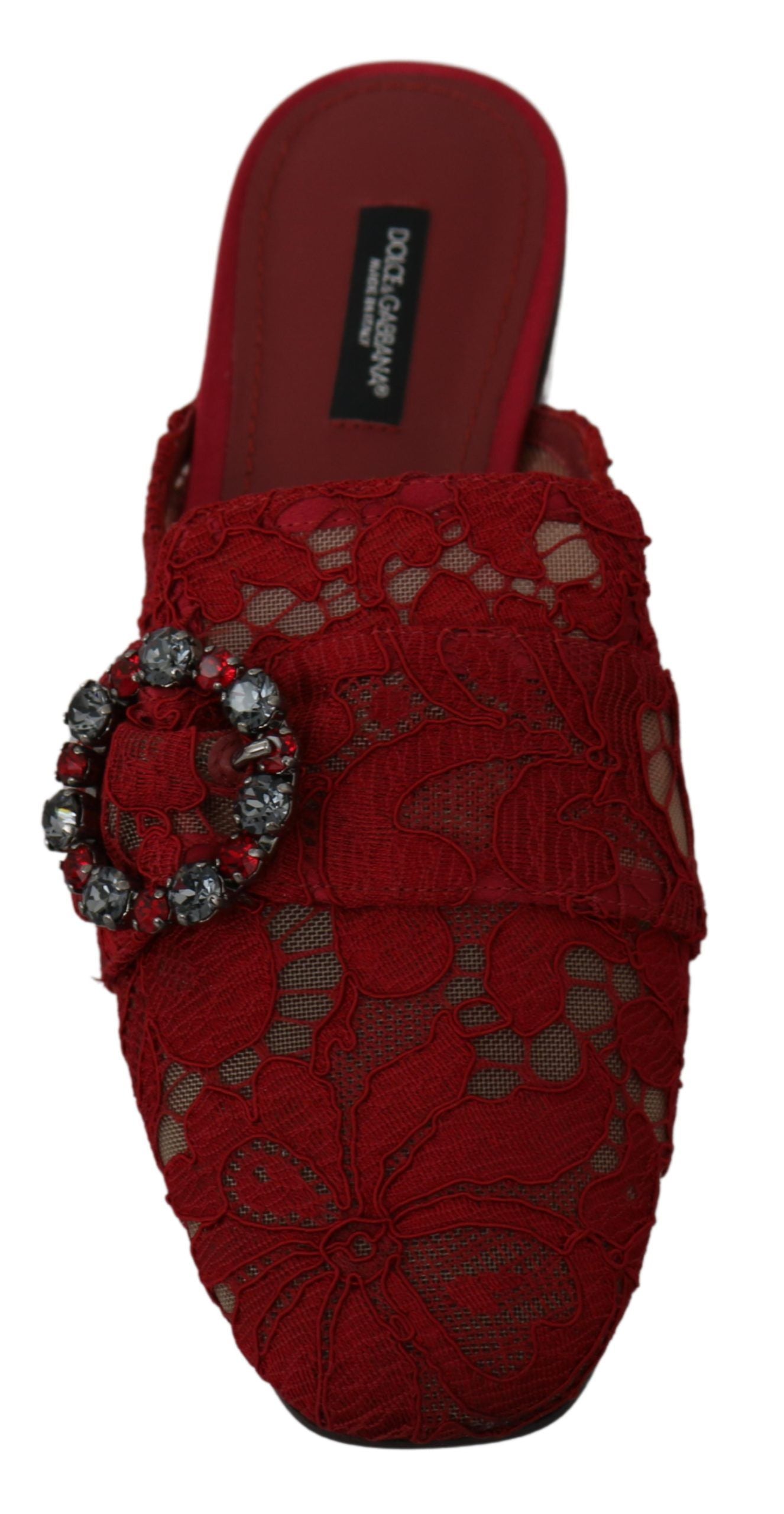 Dolce & Gabbana – Strahlend rote Slide-Flats mit Kristallverzierungen