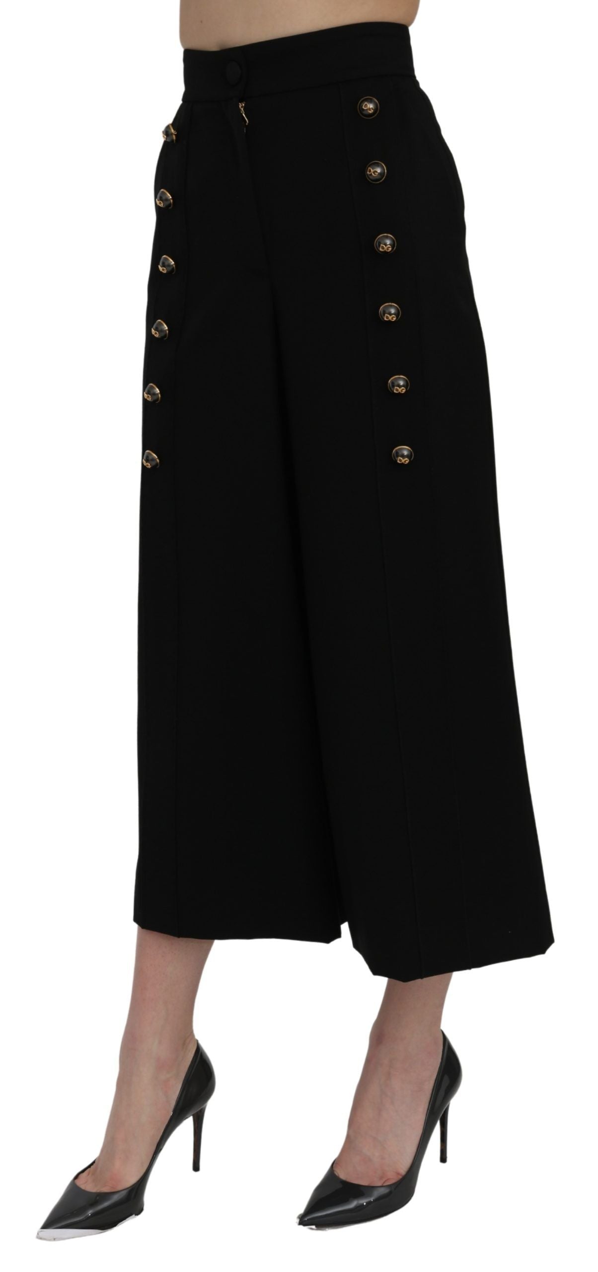 Dolce & Gabbana Elegante Wollhose mit hoher Taille und weitem Bein