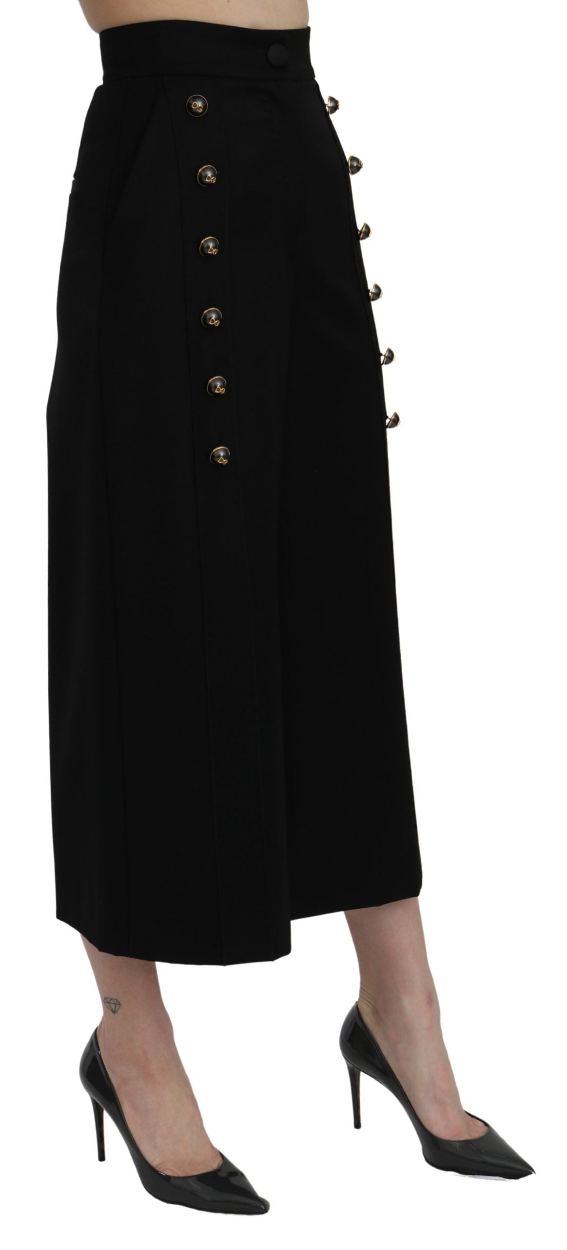 Dolce & Gabbana Elegante Wollhose mit hoher Taille und weitem Bein