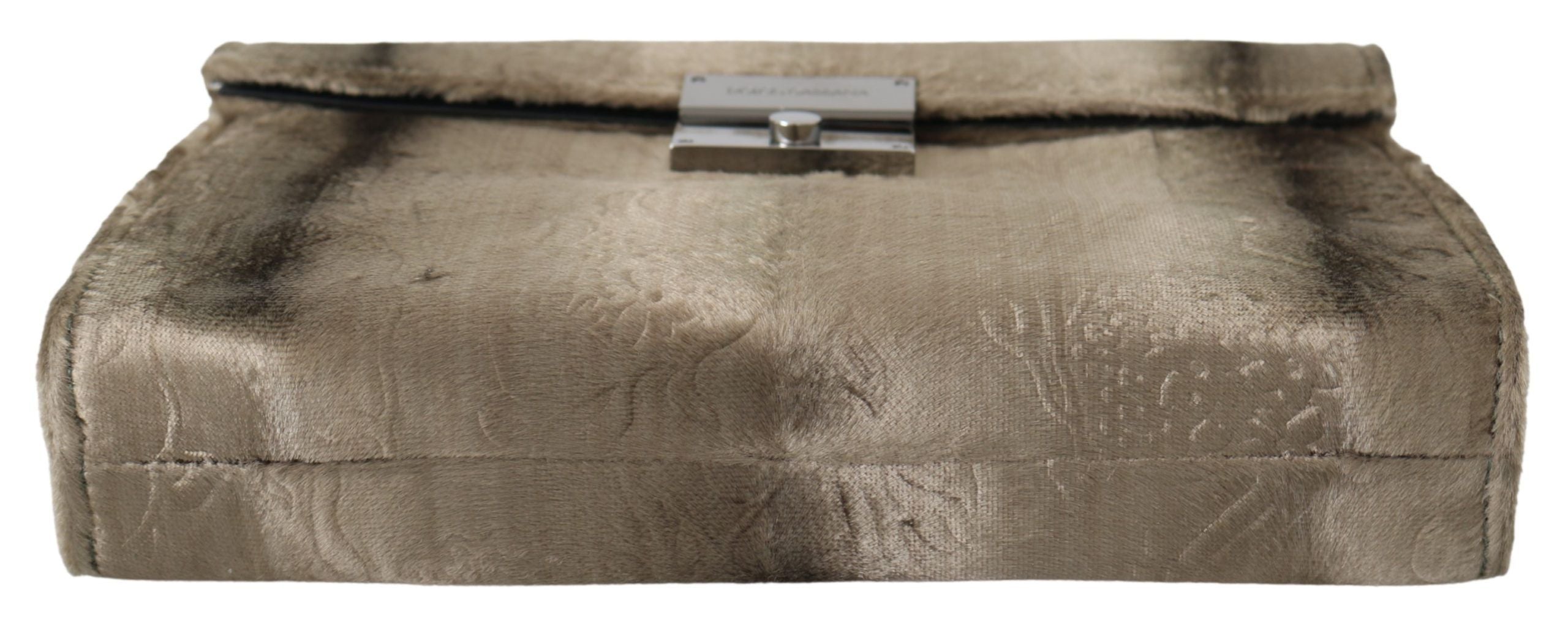 Dolce & Gabbana Beige Aktentasche aus Samt mit Kroko-Print