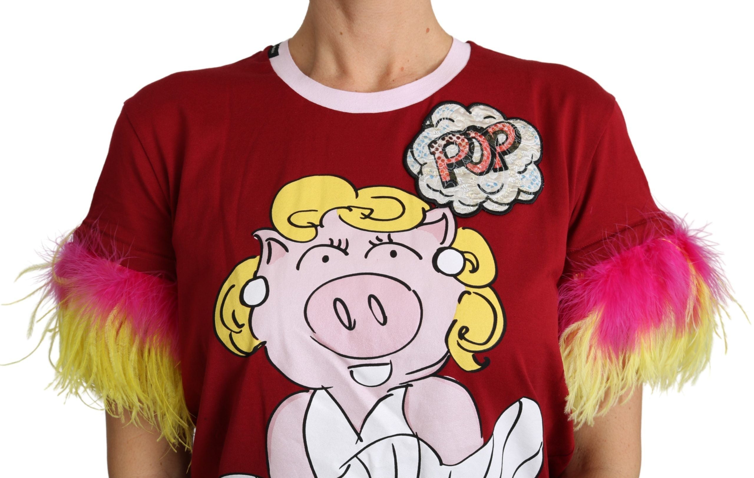 Tricou Dolce & Gabbana Chic Red Pig cu guler rotund