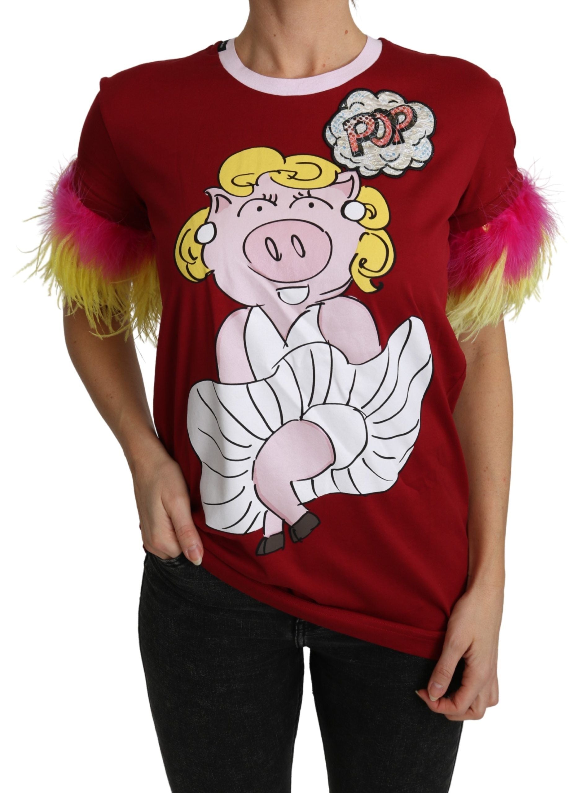 Tricou Dolce & Gabbana Chic Red Pig cu guler rotund