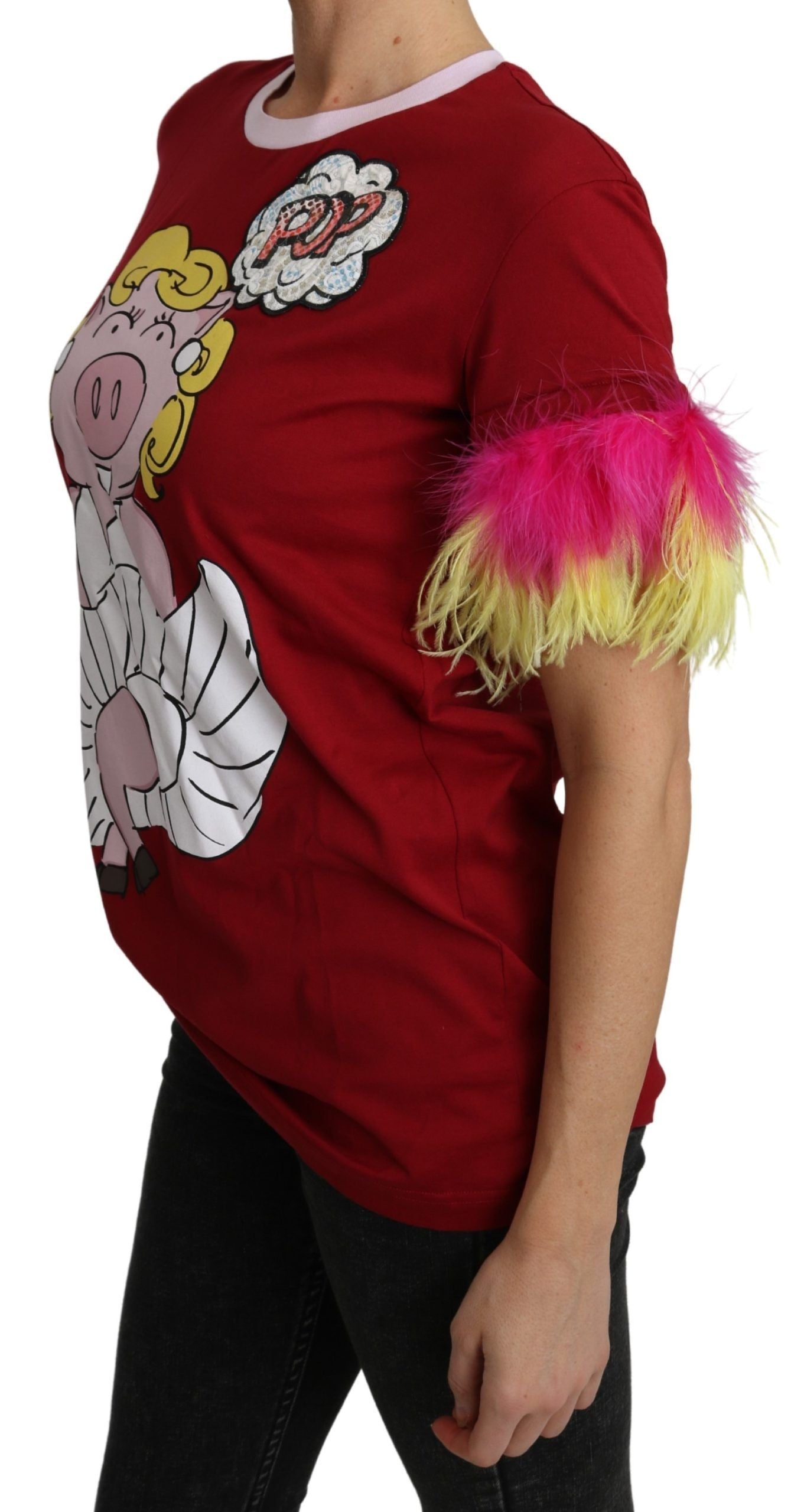 Tricou Dolce & Gabbana Chic Red Pig cu guler rotund