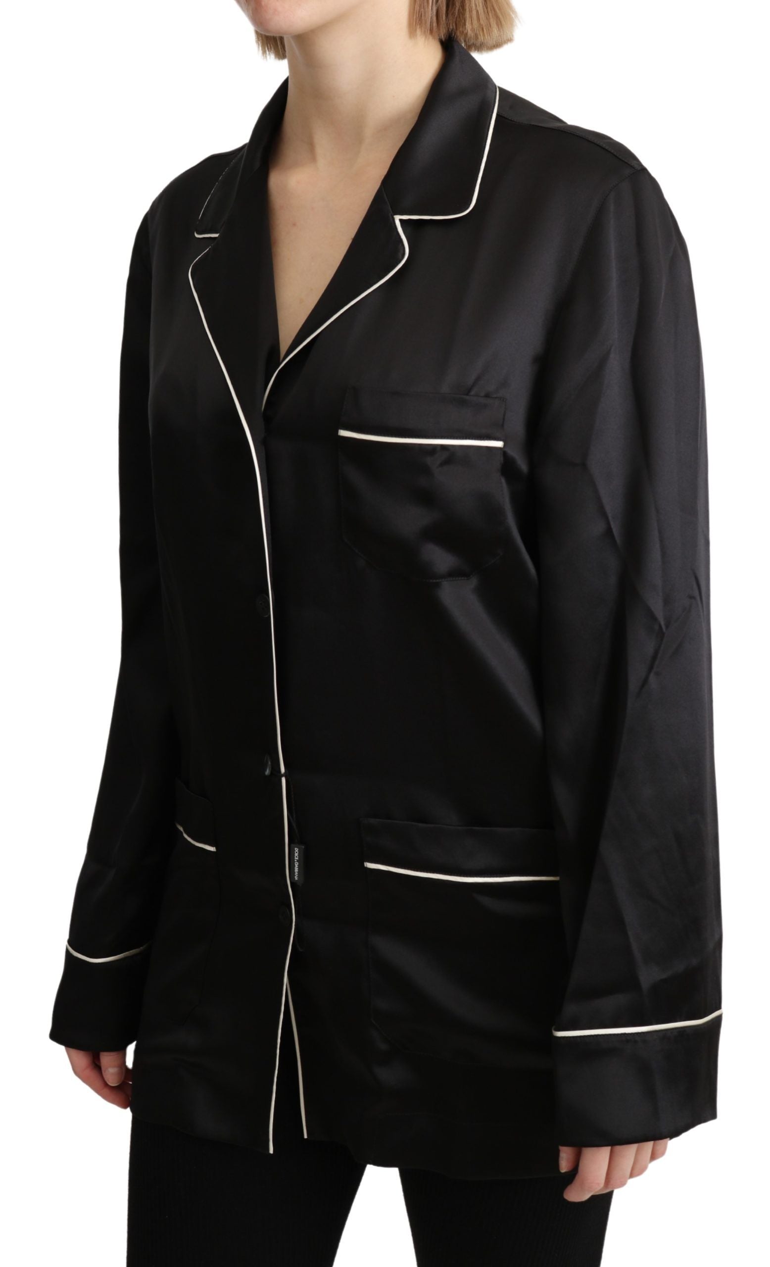 Dolce & Gabbana Elegante schwarze Seidenbluse mit Knopfleiste