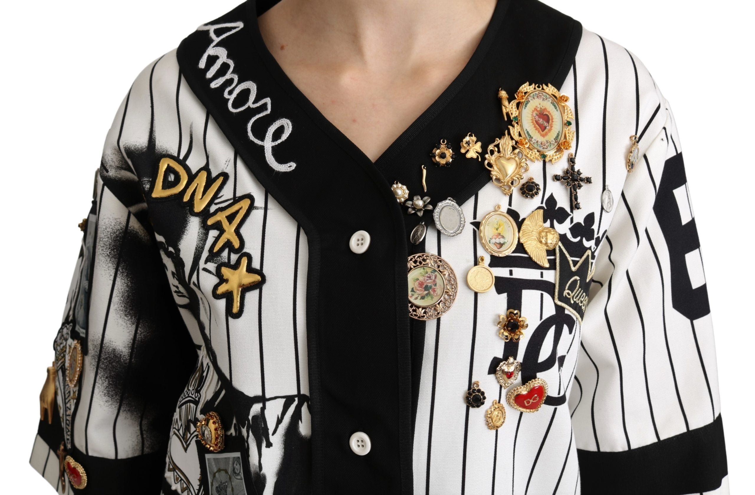 Dolce & Gabbana Elegante gestreifte Charm-Bluse mit V-Ausschnitt