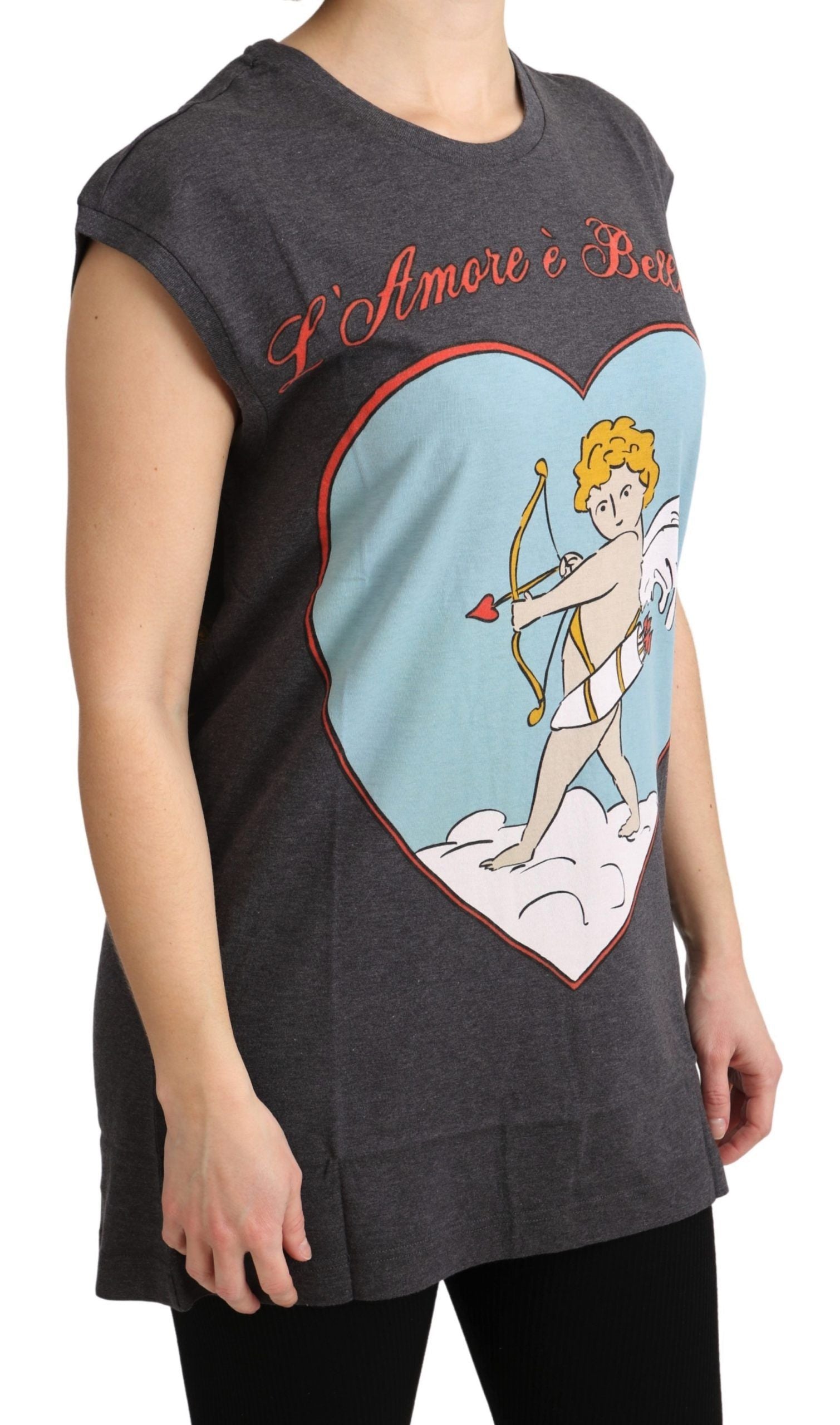 Tricou Dolce & Gabbana elegant gri din bumbac cu mânecă scurtă