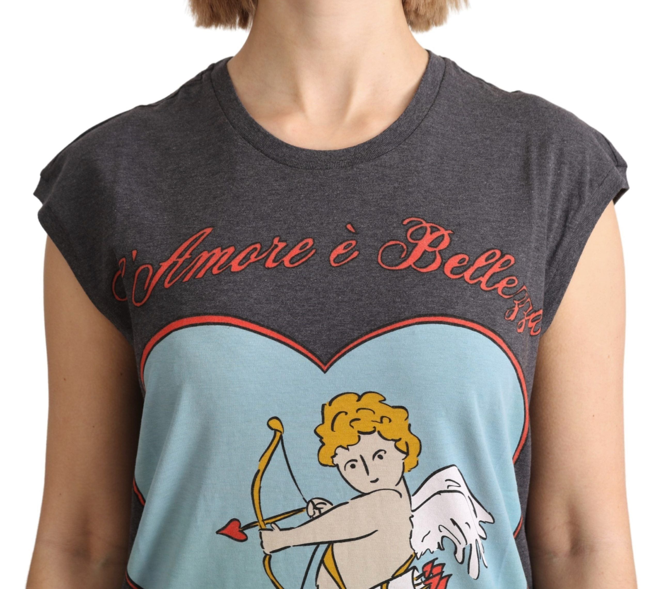 Tricou Dolce & Gabbana elegant gri din bumbac cu mânecă scurtă