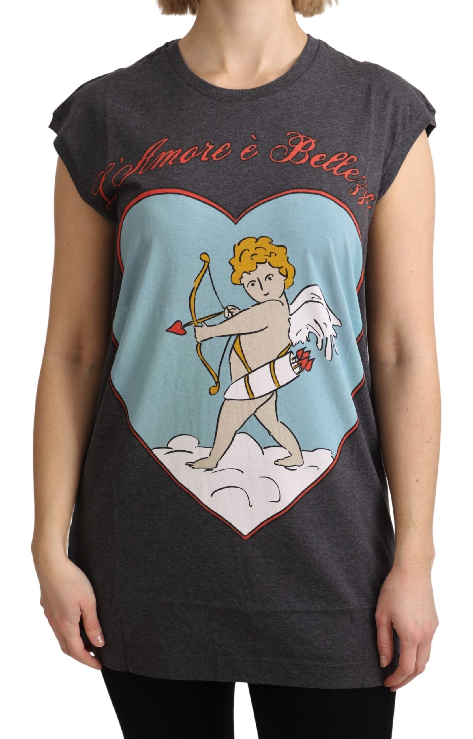 Tricou Dolce & Gabbana elegant gri din bumbac cu mânecă scurtă