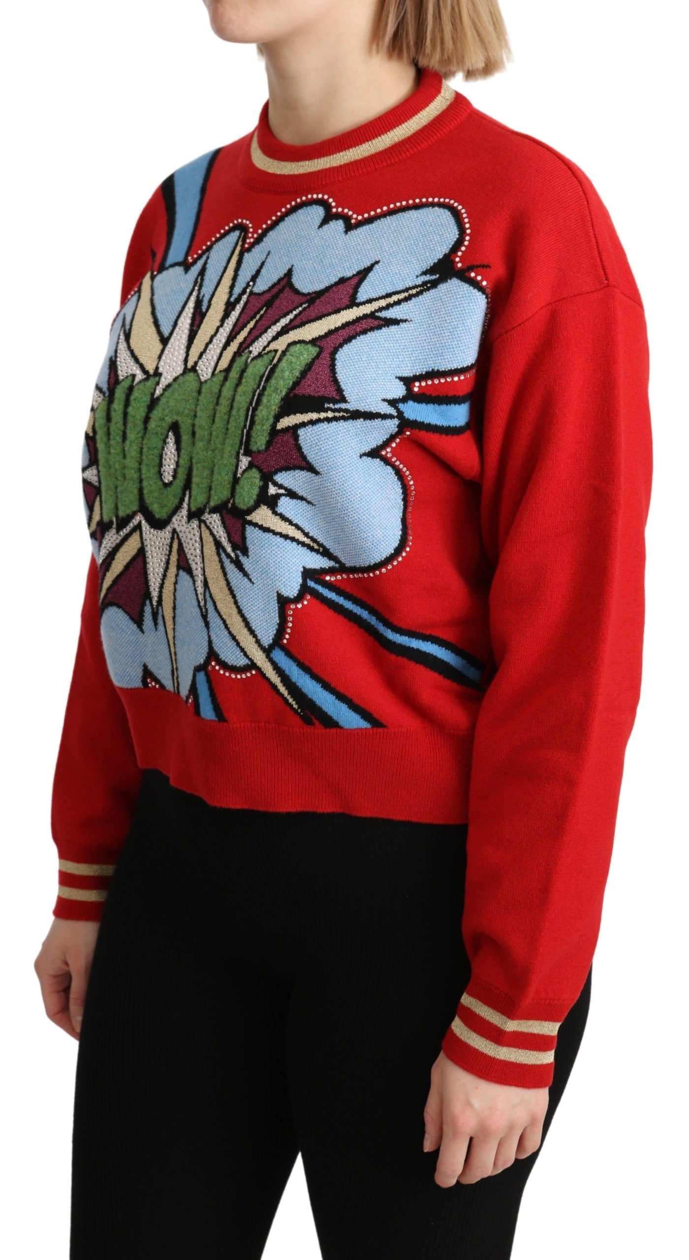 Dolce & Gabbana – Kaschmirpullover in strahlendem Rot mit Cartoon-Motiv