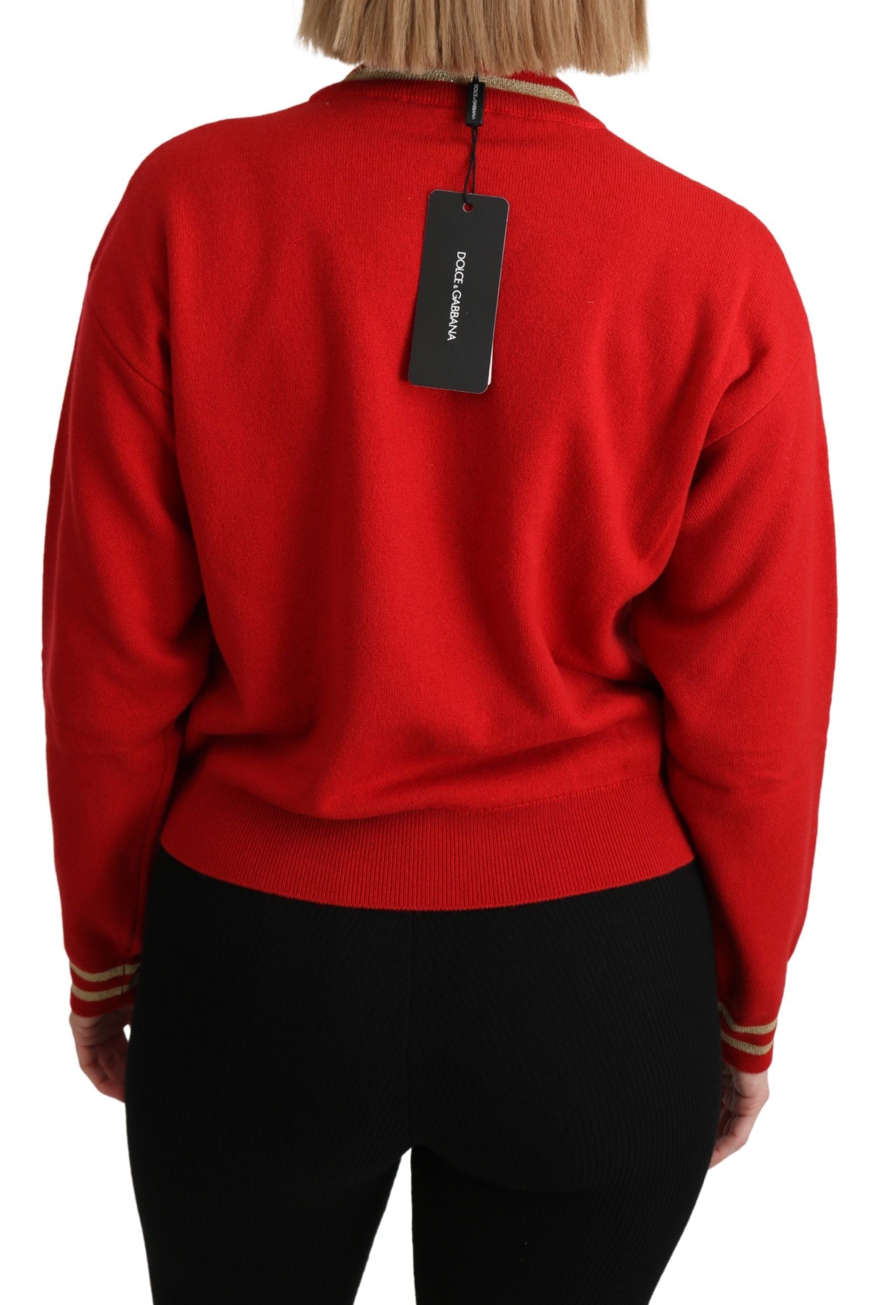 Dolce & Gabbana – Kaschmirpullover in strahlendem Rot mit Cartoon-Motiv
