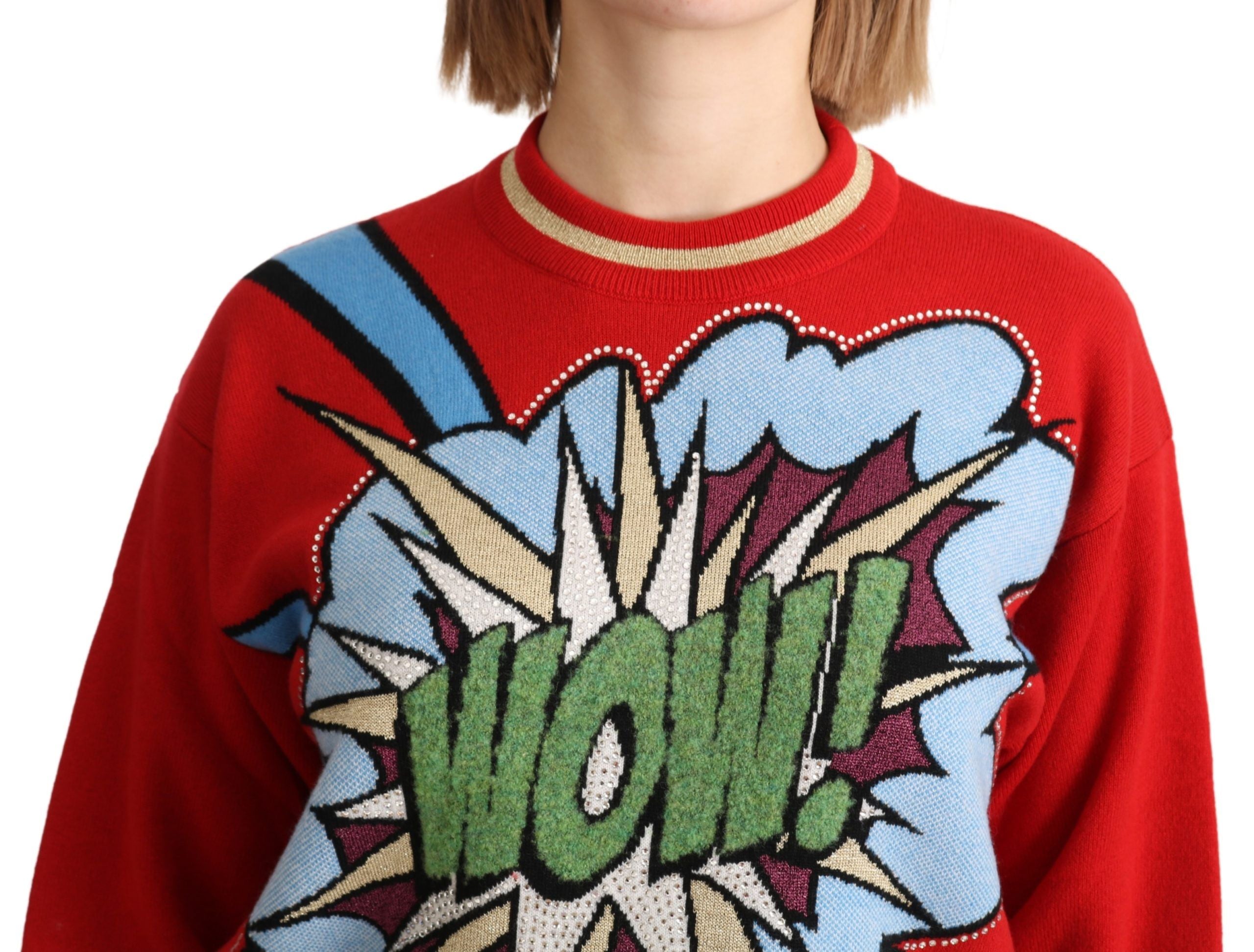 Dolce & Gabbana – Kaschmirpullover in strahlendem Rot mit Cartoon-Motiv