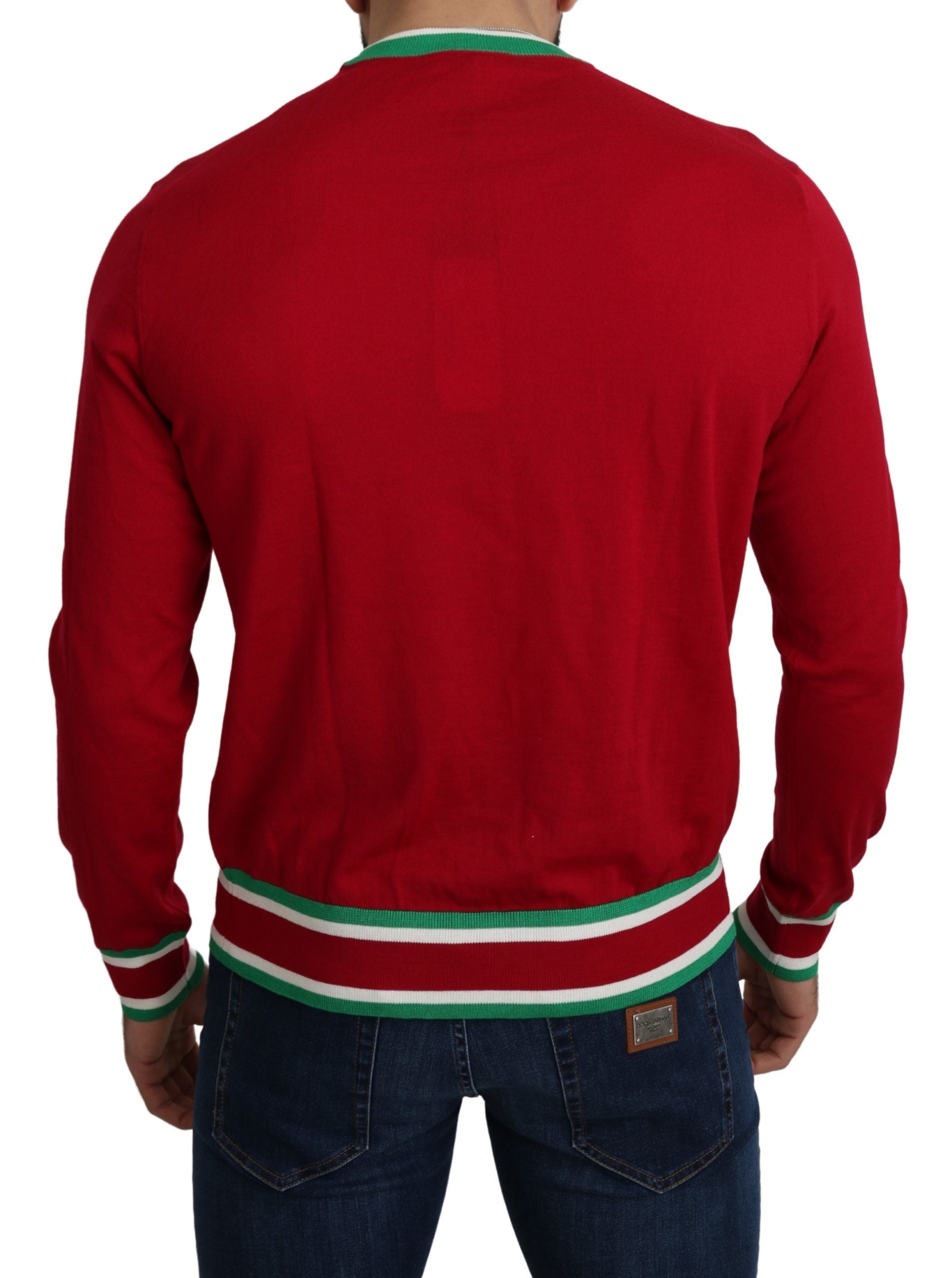 Dolce & Gabbana Eleganter roter Pullover aus Wolle und Seide mit Rundhalsausschnitt