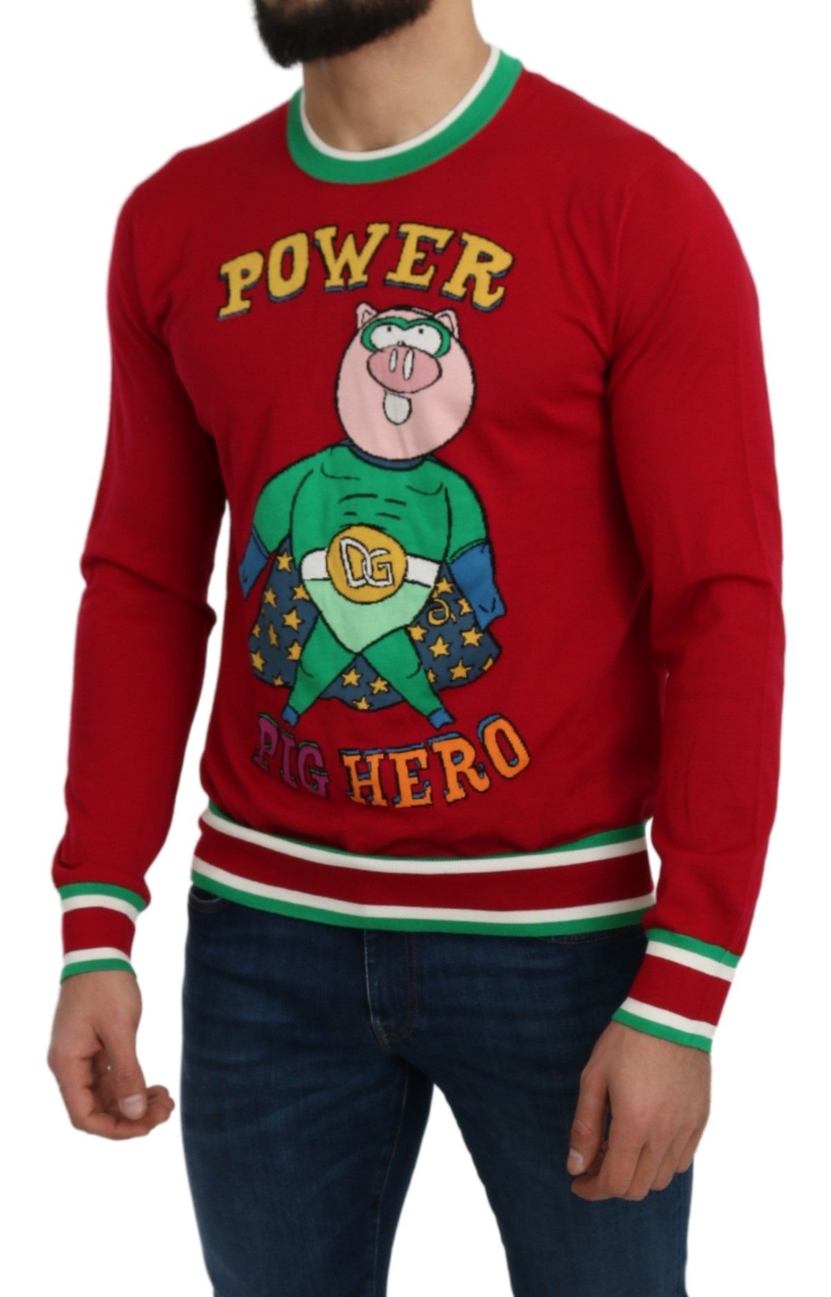 Dolce & Gabbana Eleganter roter Pullover aus Wolle und Seide mit Rundhalsausschnitt