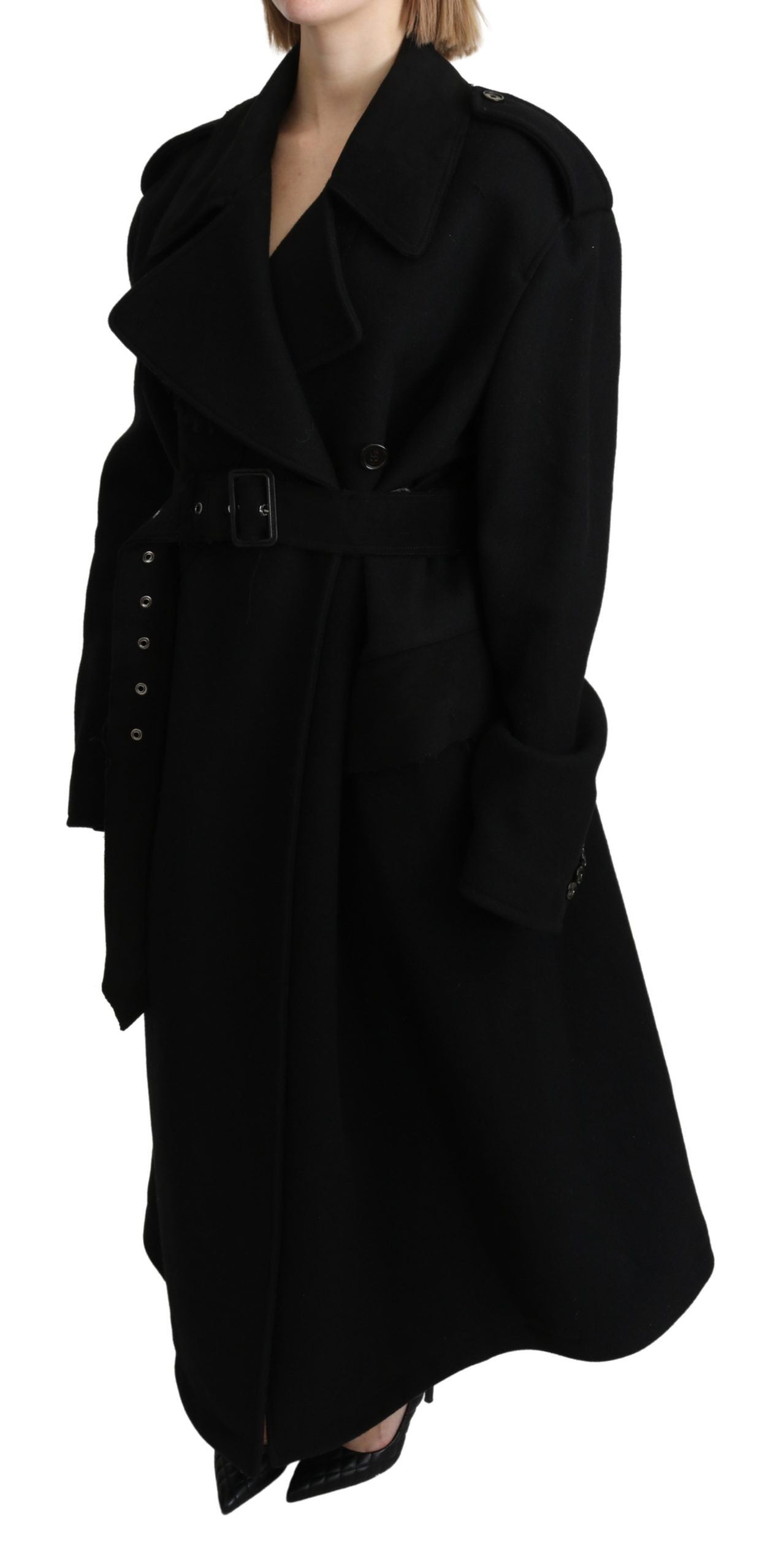 Dolce & Gabbana Eleganter schwarzer Woll-Trenchcoat