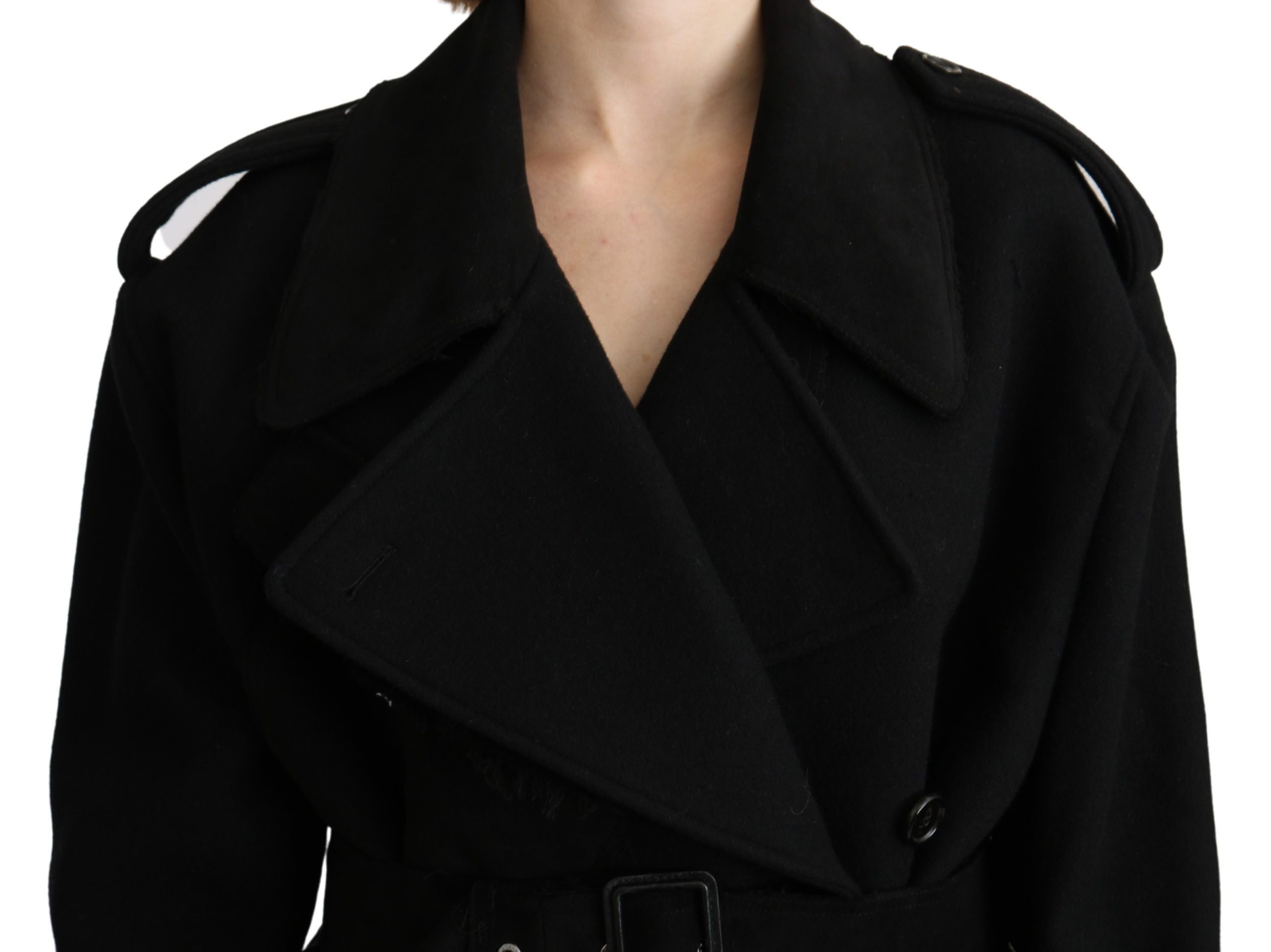 Dolce & Gabbana Eleganter schwarzer Woll-Trenchcoat