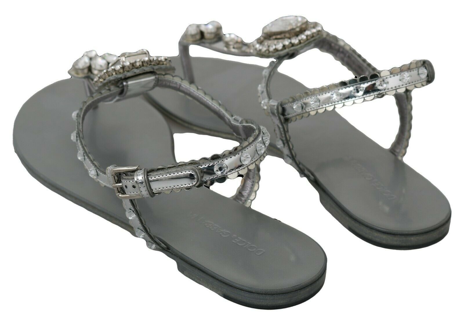Dolce & Gabbana Elegante silberne Flats mit Kristallverzierungen