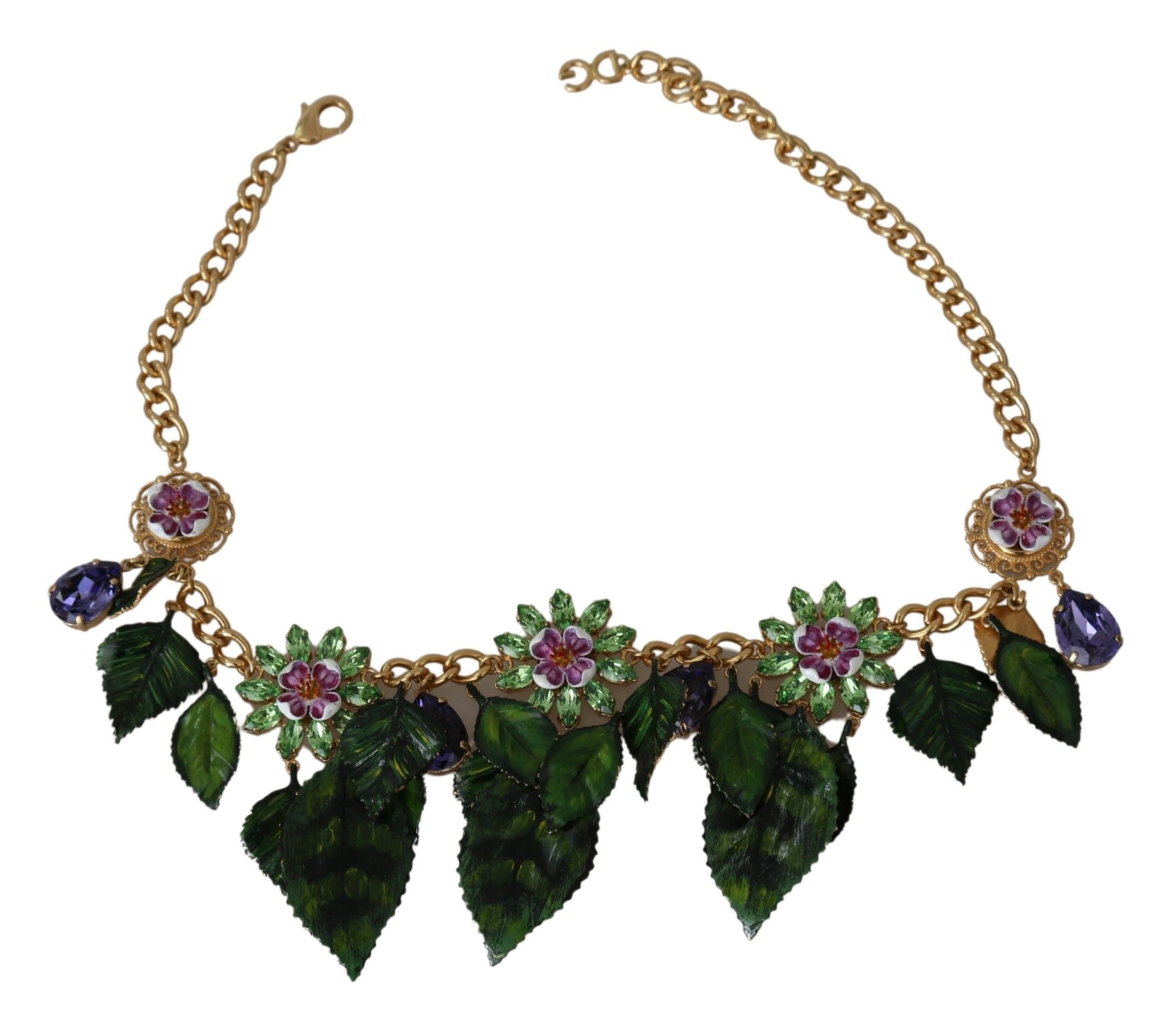Dolce & Gabbana – Elegante Halskette mit Blätteranhänger und Kristallanhänger