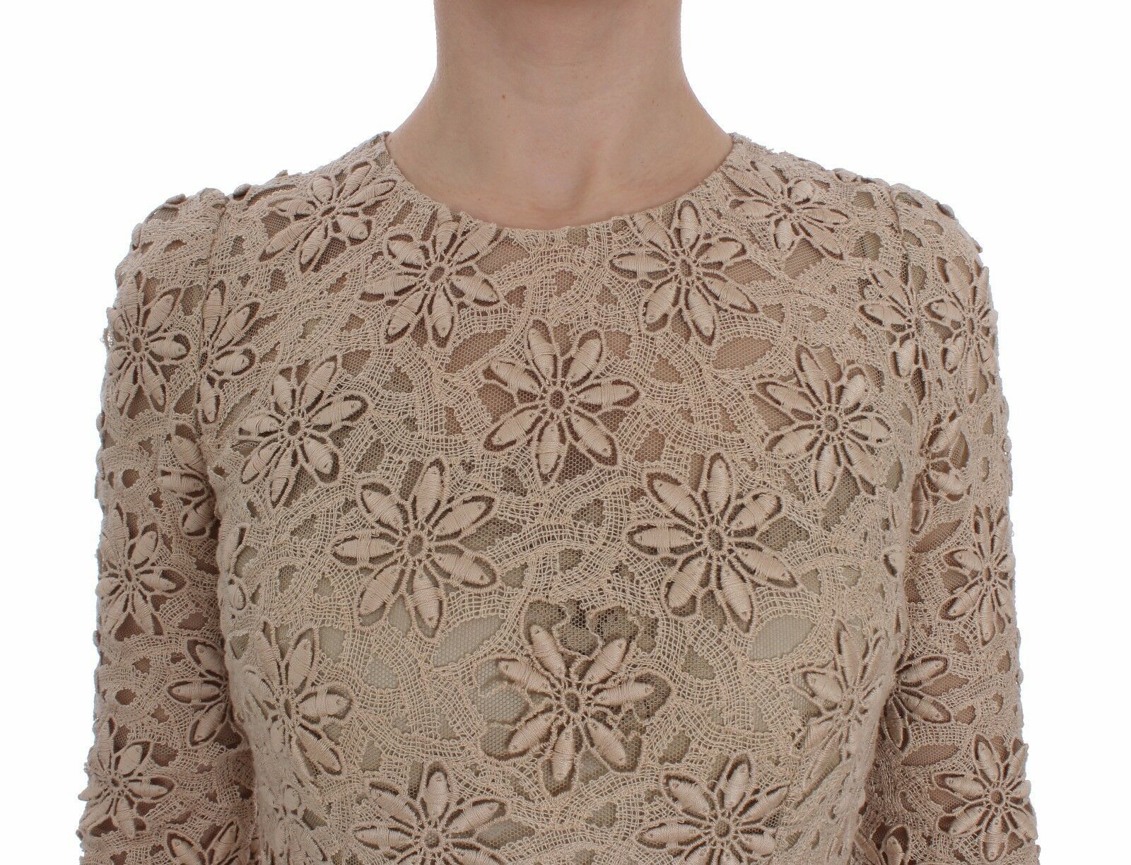 Rochie maxi cu mânecă lungă și imprimeu floral bej Dolce & Gabbana