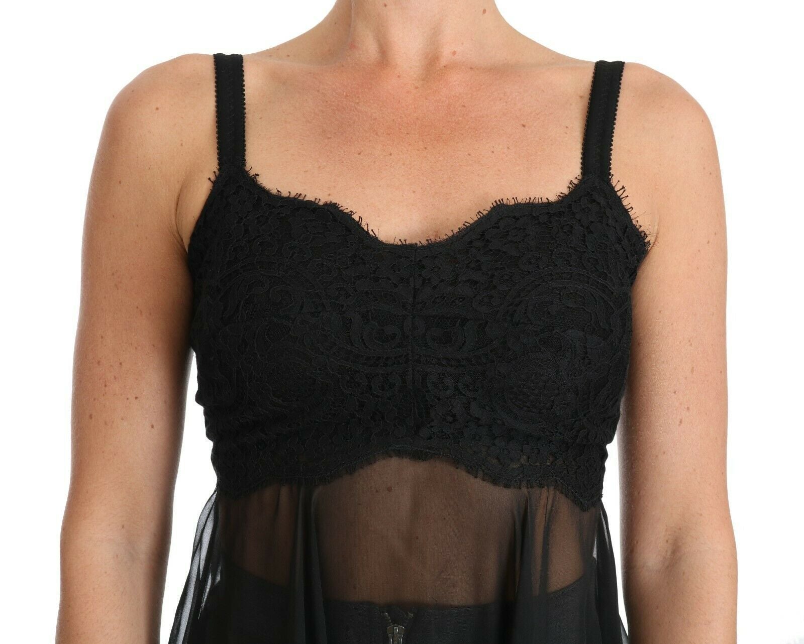 Dolce & Gabbana – Elegantes schwarzes Chemise-Kleid aus geblümter Seide und Spitze