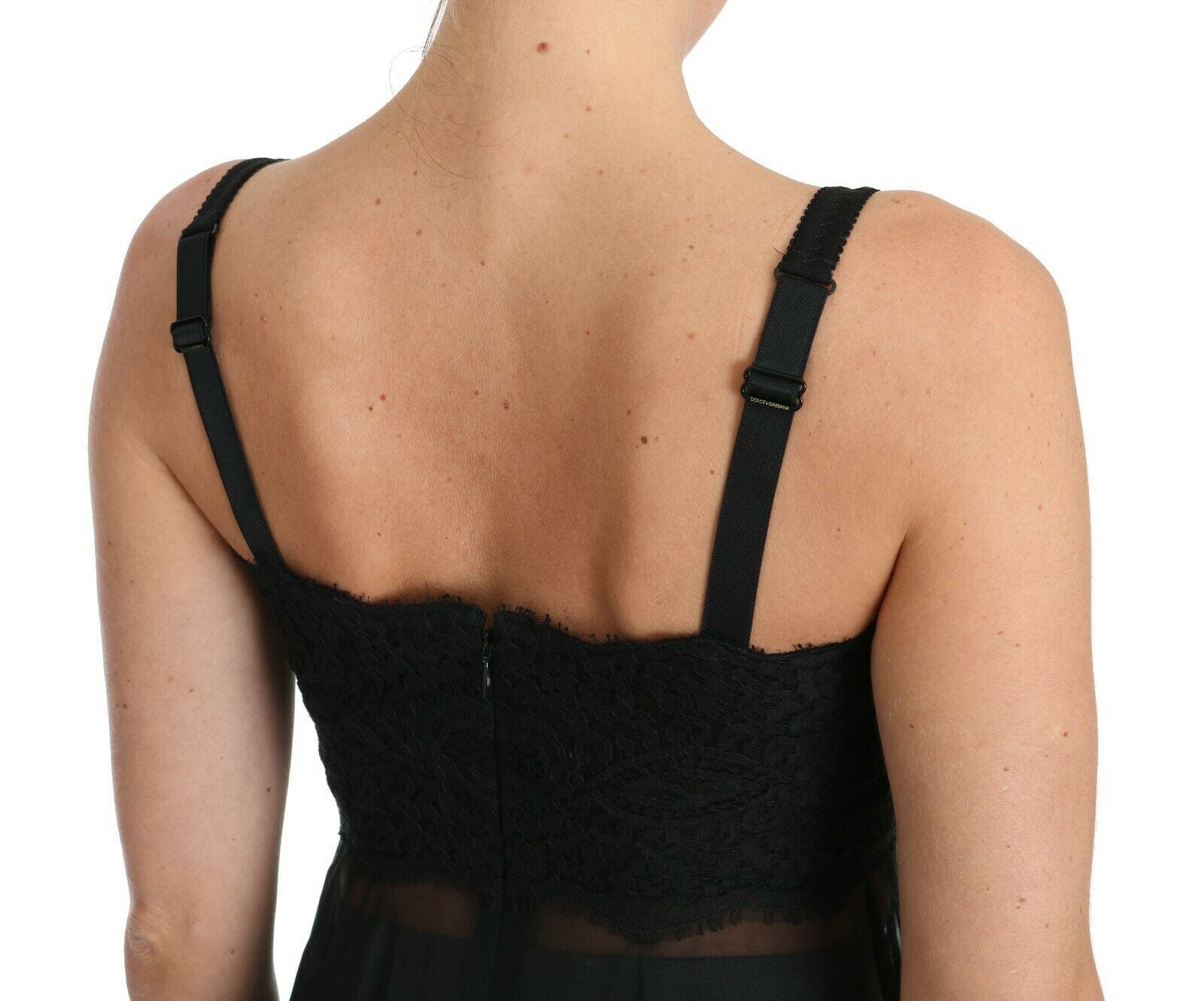 Dolce & Gabbana – Elegantes schwarzes Chemise-Kleid aus geblümter Seide und Spitze