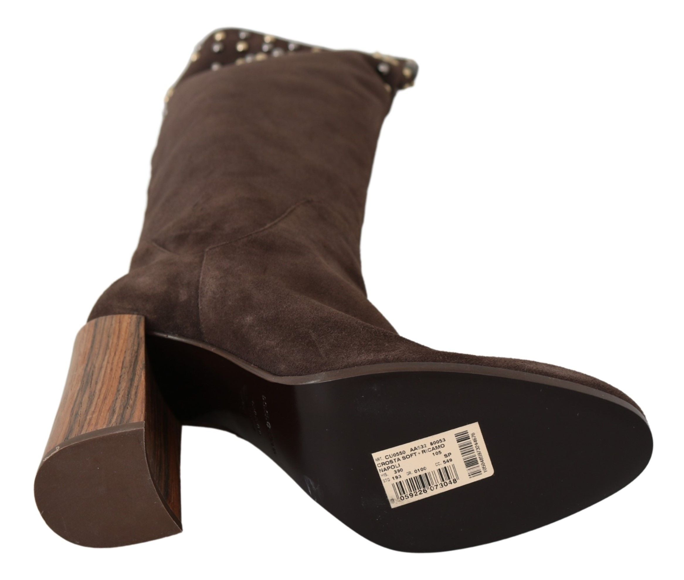 Dolce & Gabbana – Kniehohe Wildlederstiefel mit Nieten in Braun