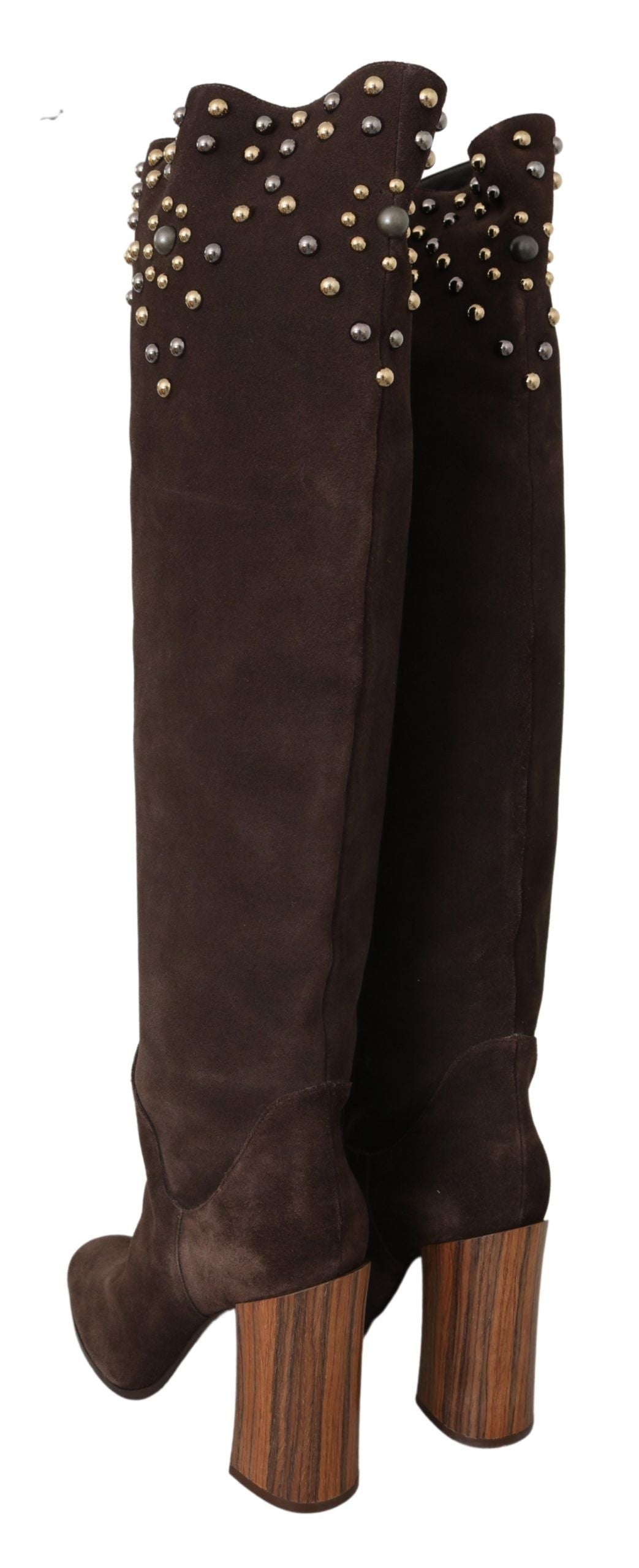 Dolce & Gabbana – Kniehohe Wildlederstiefel mit Nieten in Braun