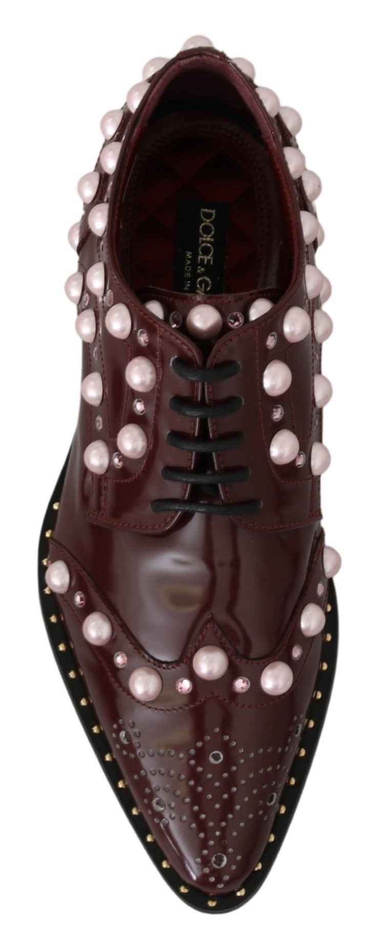 Dolce & Gabbana Elegante Bordeaux-Schnürschuhe mit Perlen und Kristallen