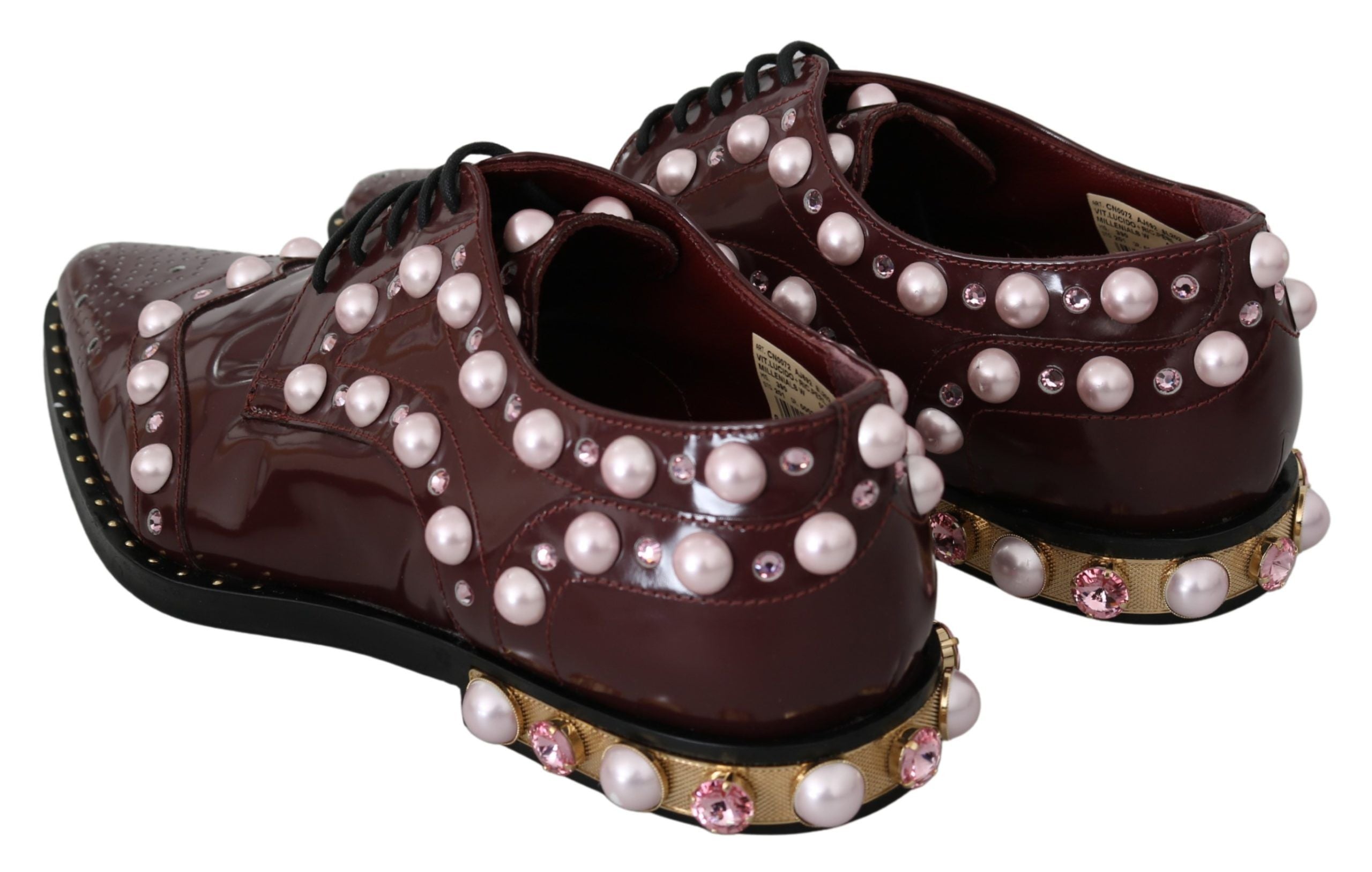 Dolce & Gabbana Elegante Bordeaux-Schnürschuhe mit Perlen und Kristallen