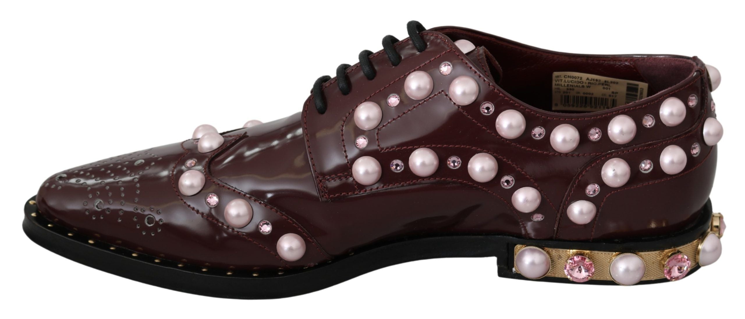 Dolce & Gabbana Elegante Bordeaux-Schnürschuhe mit Perlen und Kristallen