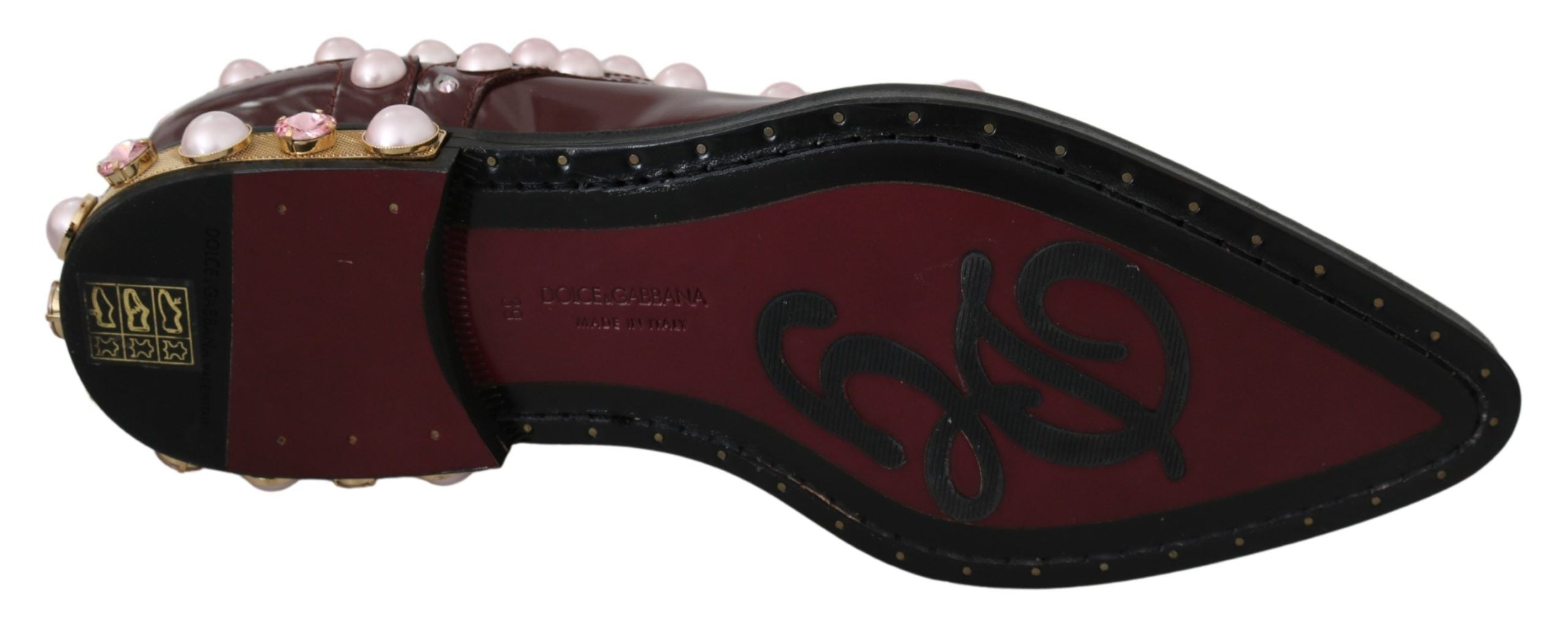 Dolce & Gabbana Elegante Bordeaux-Schnürschuhe mit Perlen und Kristallen