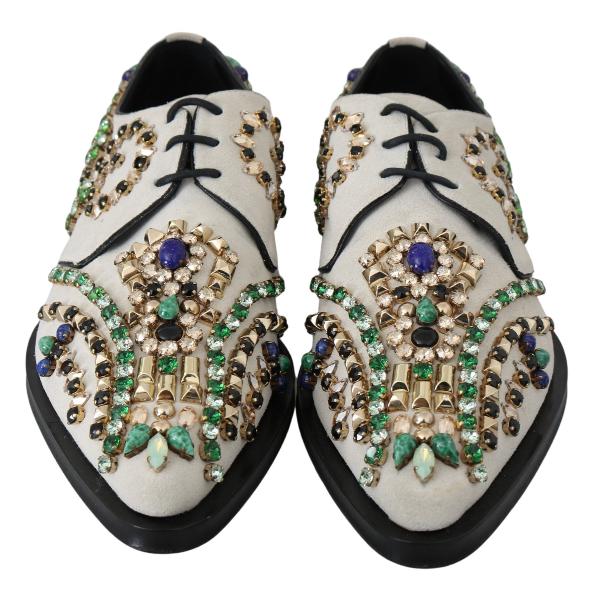 Dolce & Gabbana Elegant White Suede Dress Flats cu Cristale