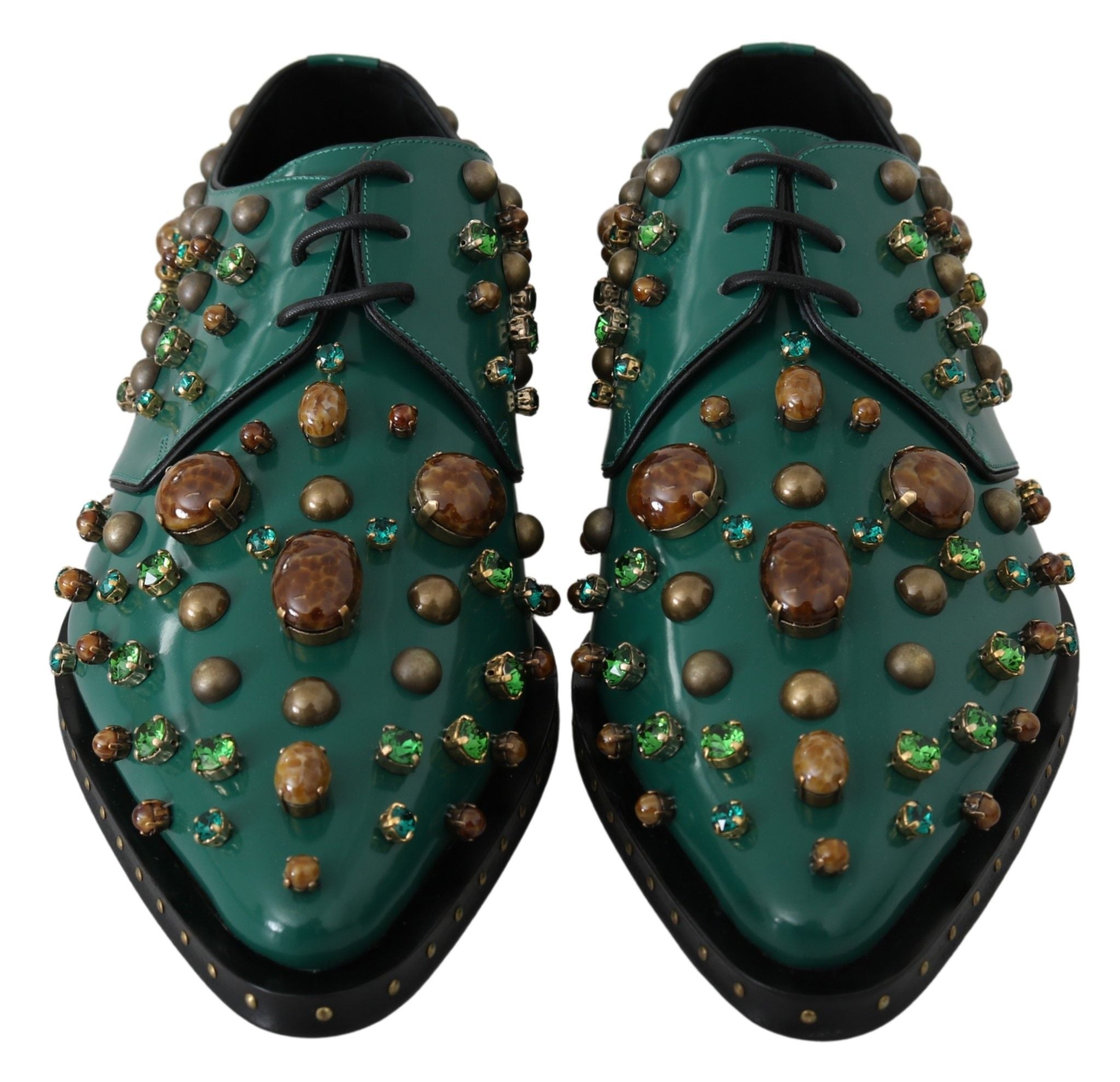 Dolce & Gabbana – Smaragdgrüne Lederschuhe mit Kristallakzenten