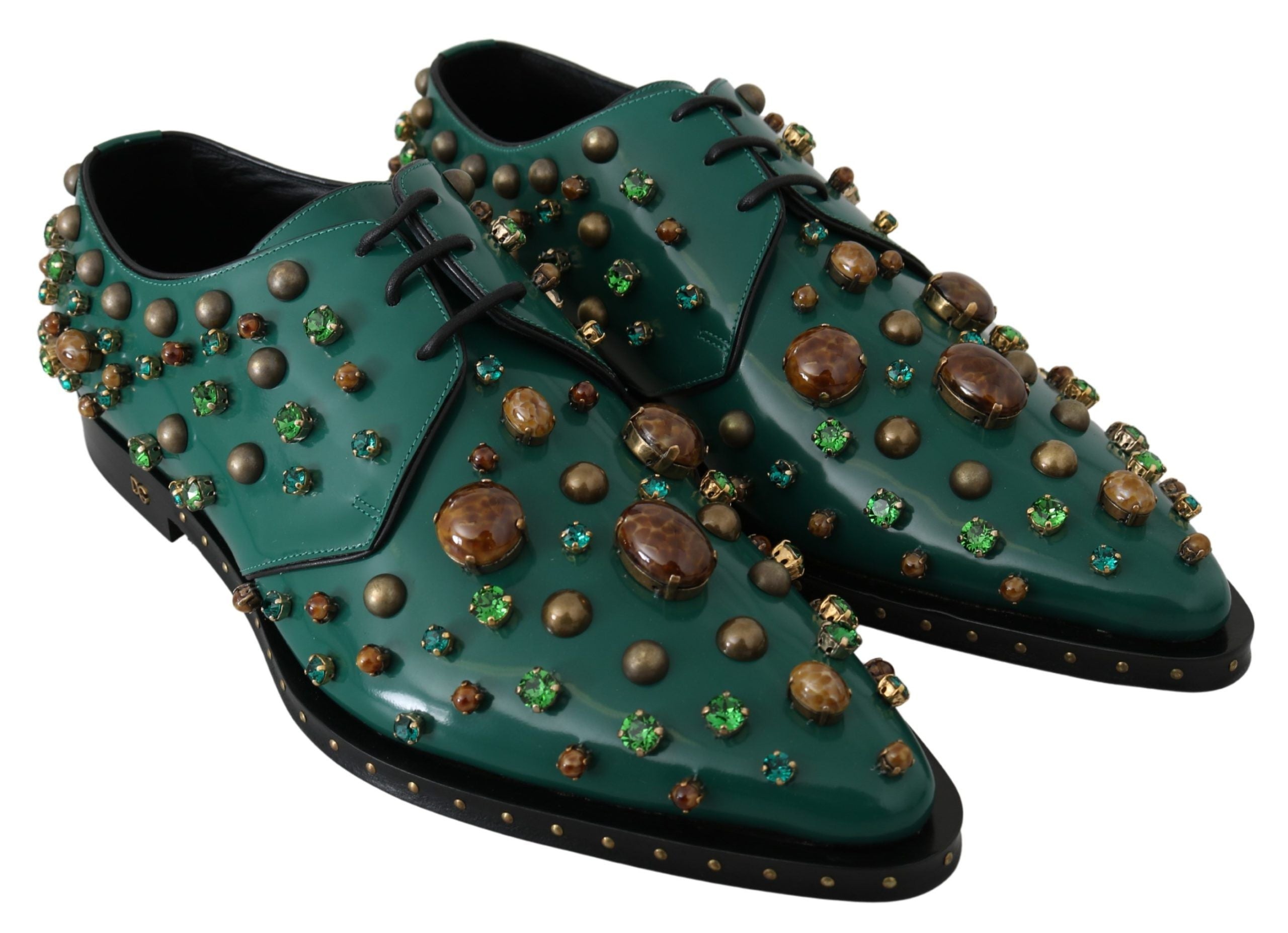 Dolce & Gabbana – Smaragdgrüne Lederschuhe mit Kristallakzenten