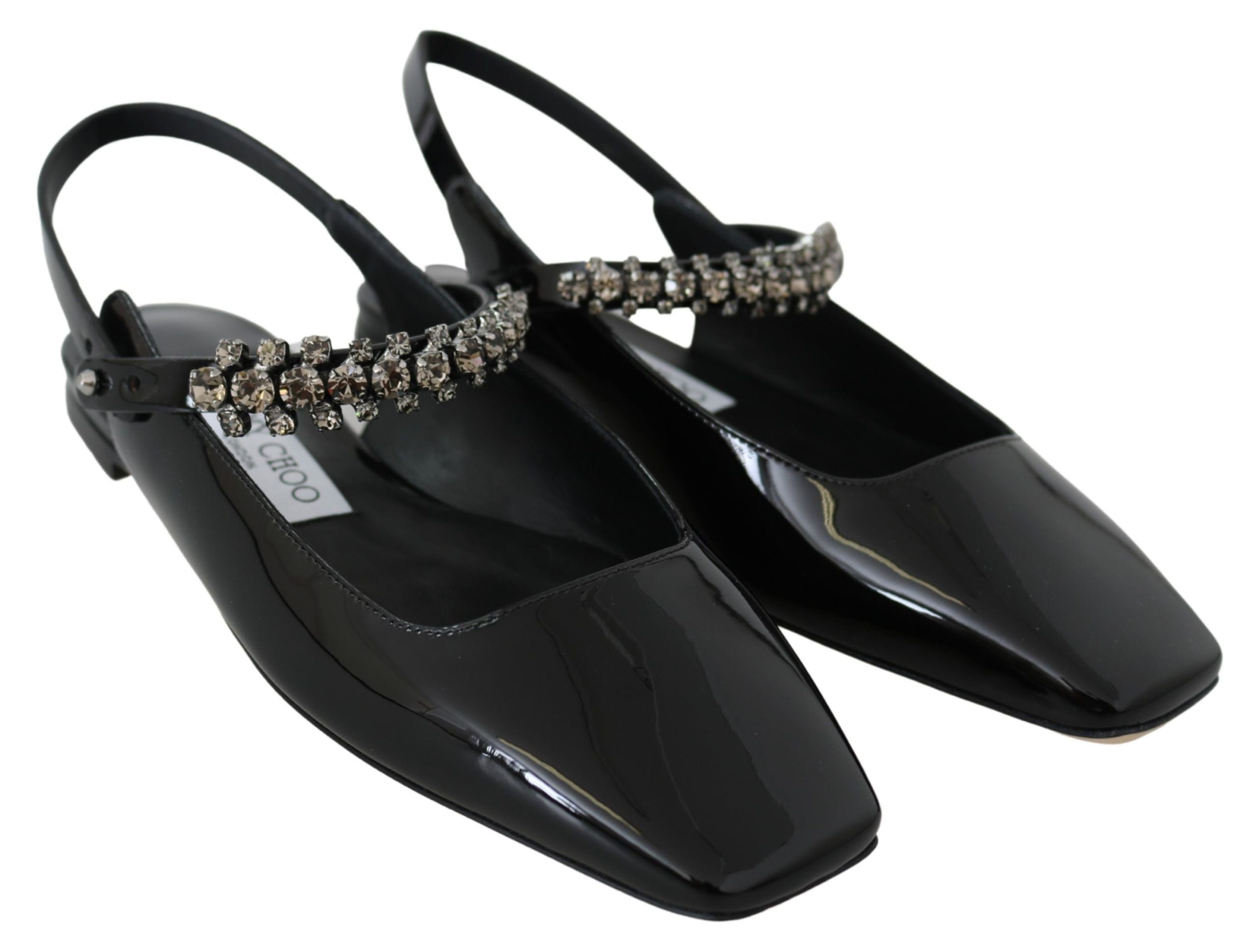 Jimmy Choo Elegante schwarze Lack-Ballerinas mit Kristall-Akzent